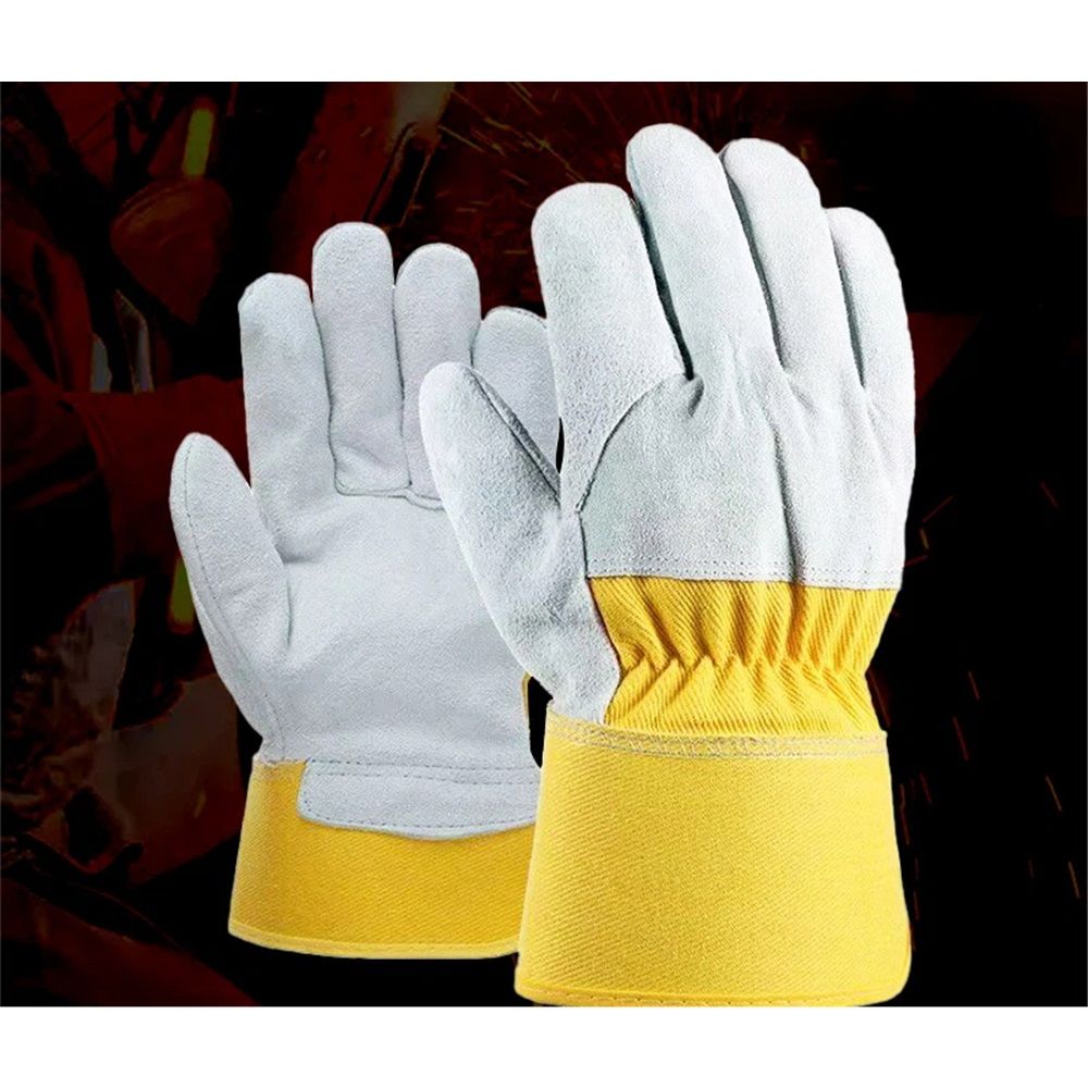 heavy-duty leather palm work gloves with safety cuffs, wear-resistant, durable, heat-resistant and heat-insulating cowhide gloves welded — image 2