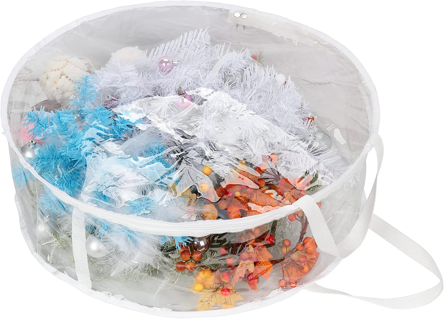 2Pcs Christmas Wreath Storage Container 20 Inch Clear Wreath Storage Bags Round Durable Wreath Bags Clear Everyday Bag with Dual Zippers and Sturdy Handles for