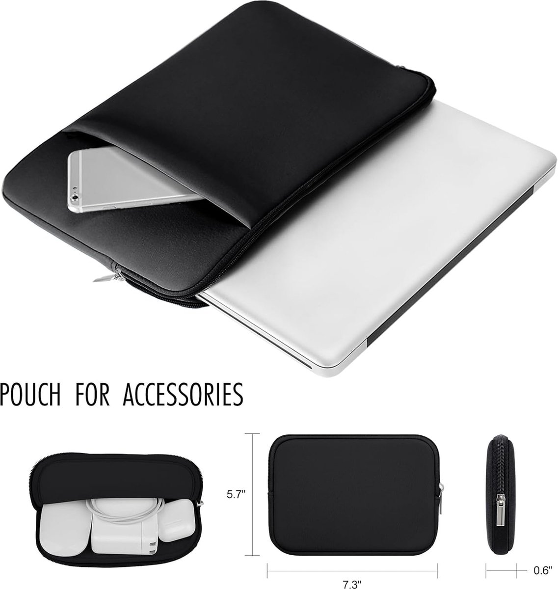 Laptop Sleeve / Pouch - 15.6 Inch - 2-Piece Extra Compartment - Laptop Sleeve with Pouch - Women's / Men's Laptop Bag - Macbook Case with Zipper - Laptop โ image 2