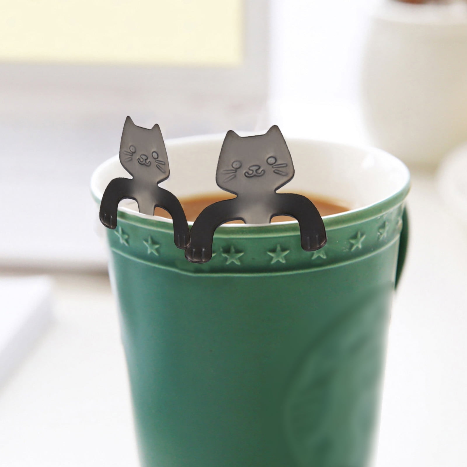 1 Piece Stainless Steel Cat Spoon, Short Handle Coffee and Dessert Spoon for Tea, Hot Chocolate and Kitchen Use, Black โ image 4