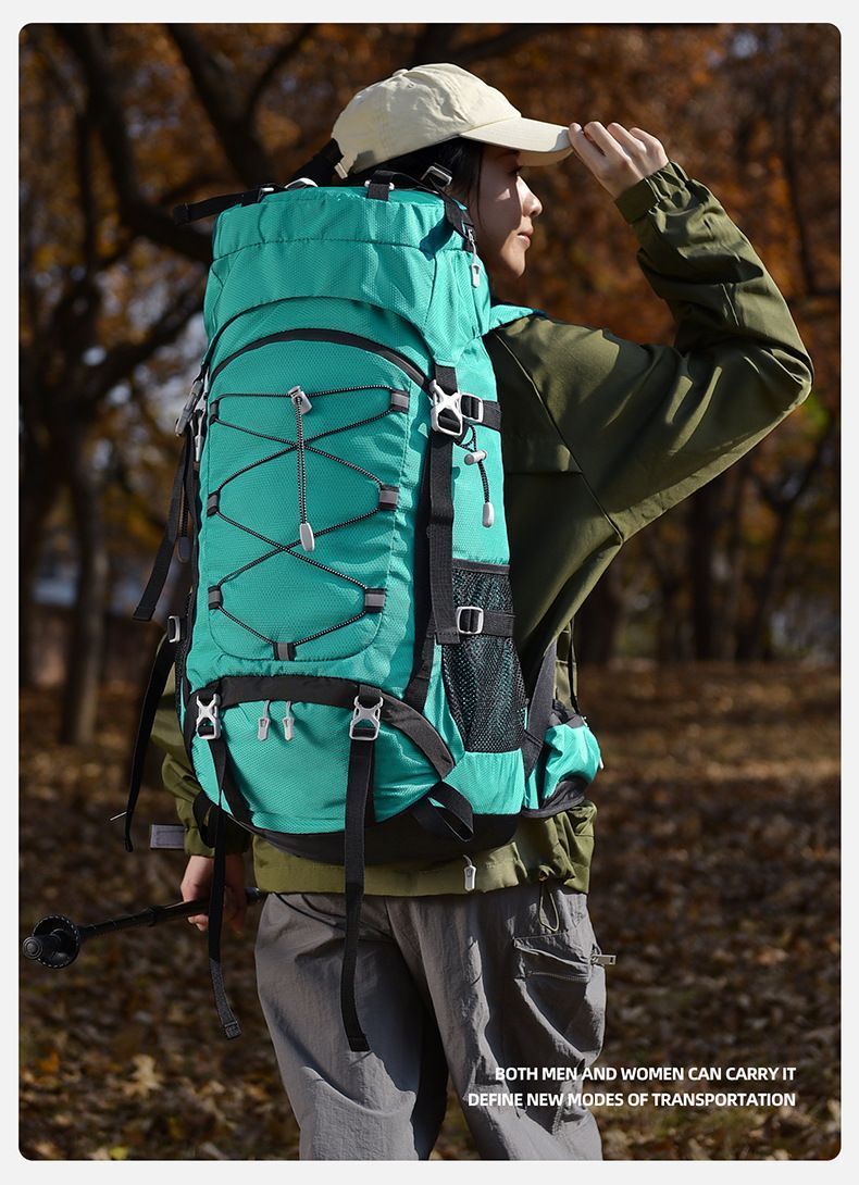Adjustable Volume Outdoor Rucksack 60L Red, Nylon Travel Backpack With Rain Cover, Durable Pack for Hiking & Camping Trips — image 6