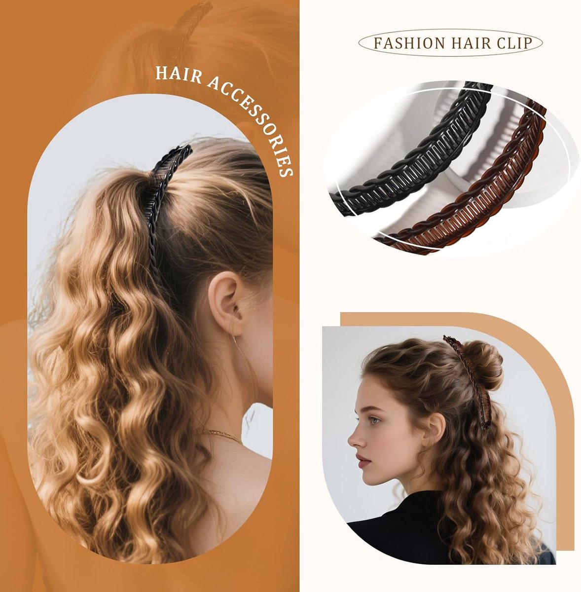 Banana hair clip - 2 banana hair combs - Double comb - Long hair clip - Fishtail hair clip - Suitable for women and girls — image 5