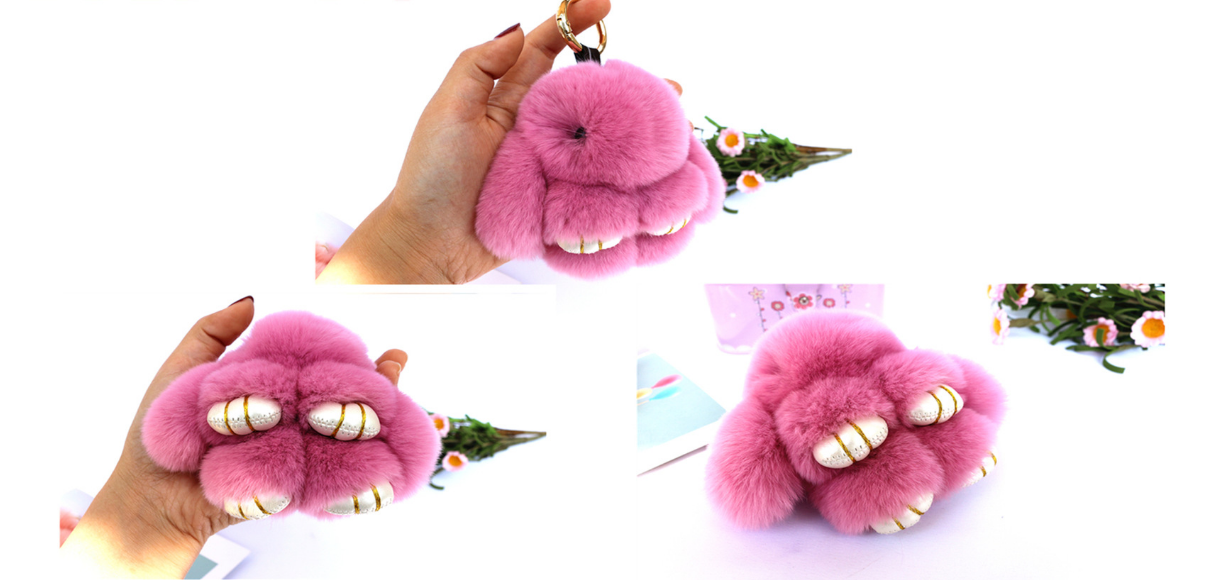 Fluffy Mini Rex Rabbit Fur Keychain Cute Bunny Bag Charm - Soft Plush Animal Doll Key Ring for Car Keys & Handbags - Purple โ image 2