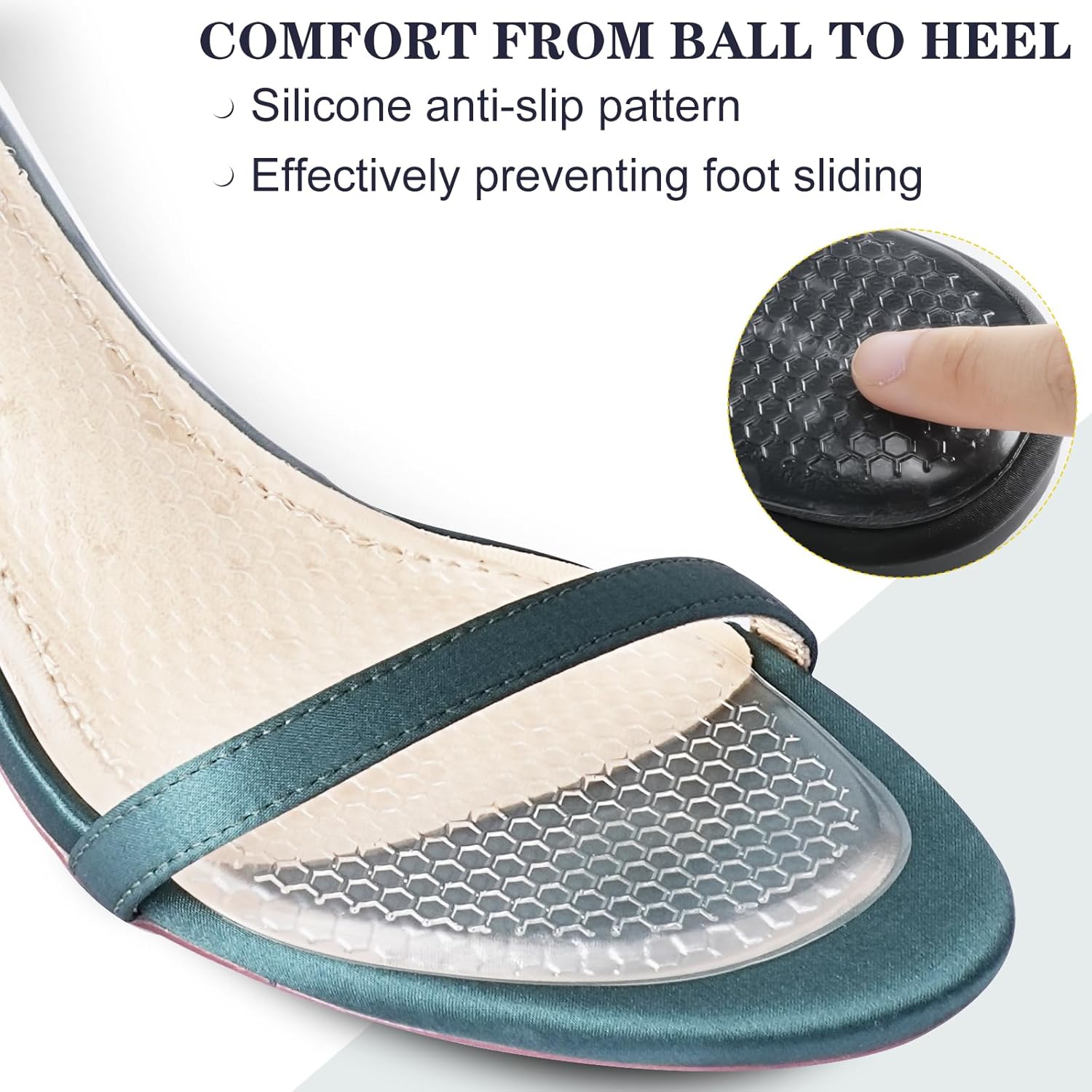 2 Pairs High Heel Inserts Women, Self-Adhesive Gel Sandal Inserts Insoles, New Anti Slip Design Comfort Insert, 3/4 Length Dress Shoe Inserts Pain Relief — image 4