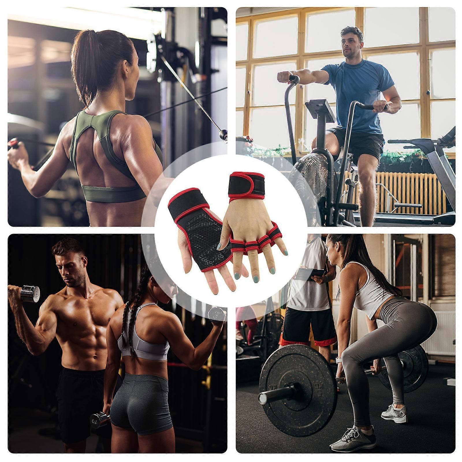 Fingerless Weight Lifting Gloves with Wrist Support โ Breathable Gym Gloves for Men & Women, Weightlifting & Cross Workout - Red L โ image 2