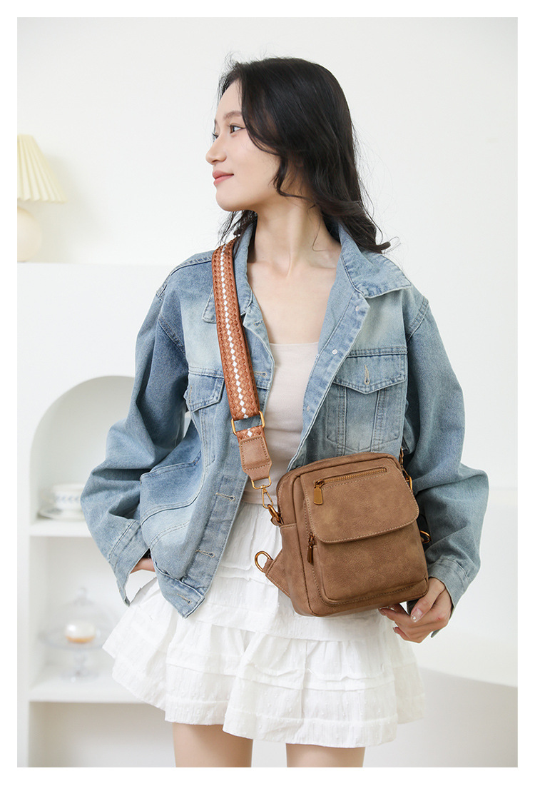 Black Stylish PU Leather Sling Crossbody Bag for Women - Multi-Pocket Chest Pack with Adjustable Wide Strap — image 6
