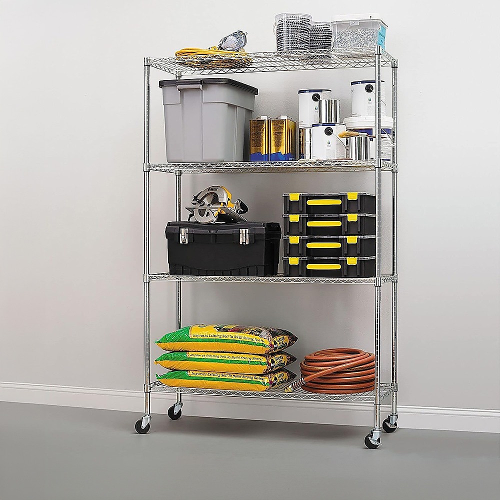 Modular Wire Storage 90x35cm Steel Shelving Chrome With Wheels For Garage Warehouse Or Kitchen Organisation โ image 2