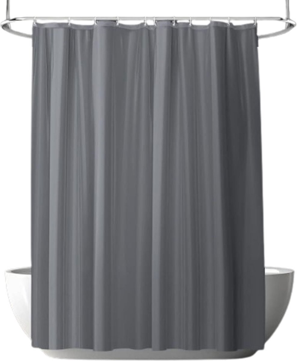 Anti-Mold Shower Curtain - Solid Color - Waterproof - Peva - Shower Curtain 180x200 Cm - Washable - Shower Curtain - Dark Grey - With 12 Shower Curtain Hooks