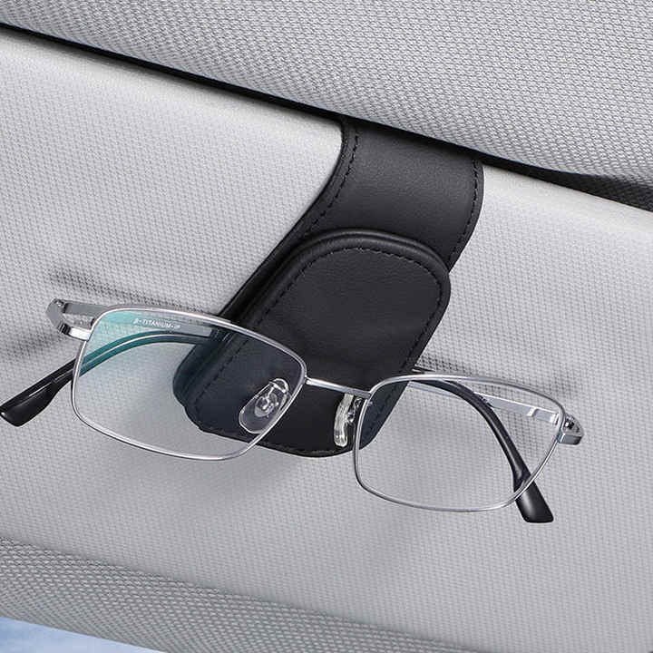 2 Pcs Orange PU Leather Car Visor Sunglasses Holder - Multi-Functional Clip for Glasses, Cards & Tickets, 9.5 × 4.5cm — image 3