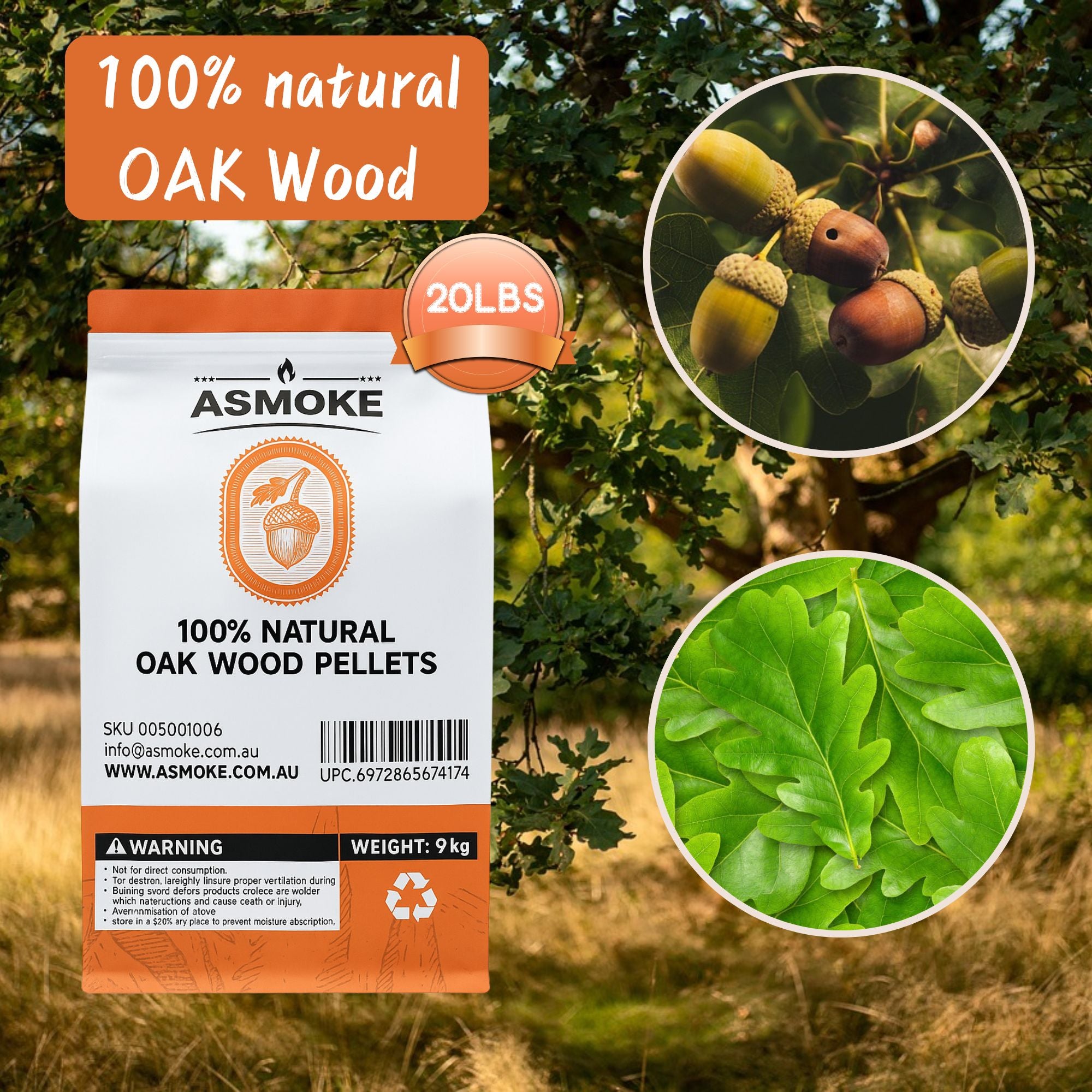 ASMOKE 100% Natural Premium Oak Wood BBQ Pellets for Smoker & Grill (9kg / 20lbs) — image 3