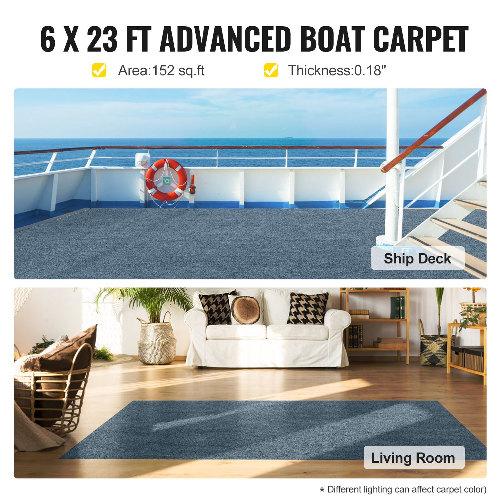 Gray Marine Carpet 6 ft x 23 ft Boat Carpet Rugs Indoor Outdoor Rugs for Patio Deck Anti-Slide TPR Water-Proof Back Cut Outdoor Marine Carpeting Easy Clean — image 2
