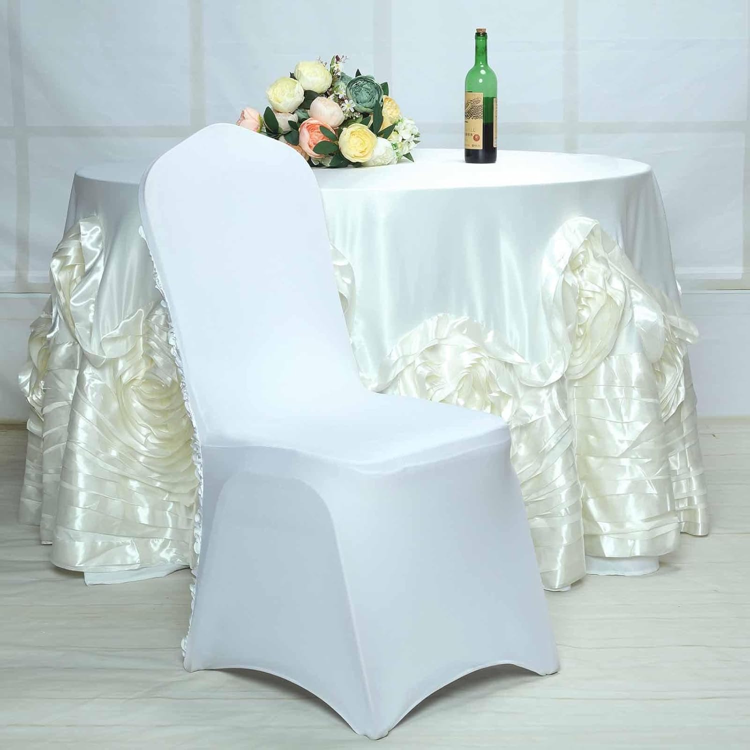 Efavormart Satin Rosette White Stretch Banquet Spandex Chair Cover Dinning Event Slipcover for Wedding Party Banquet Catering — image 6