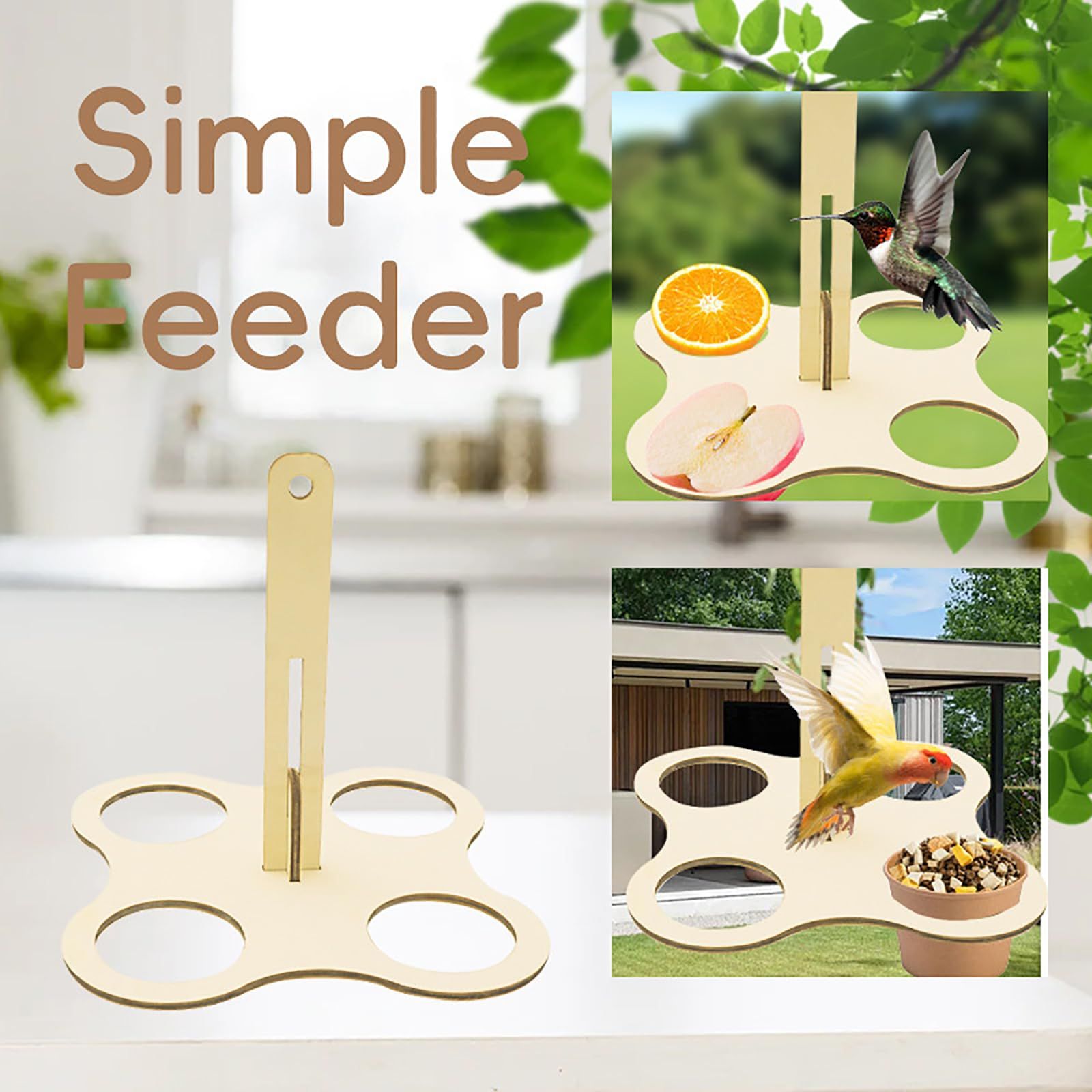 Simple Wooden Bird Feeder 4 Holdes Hummingbird Drinker Feeder Hanging Holder Tray Large Capacity Portable Easy to Clean Outdoor โ image 5