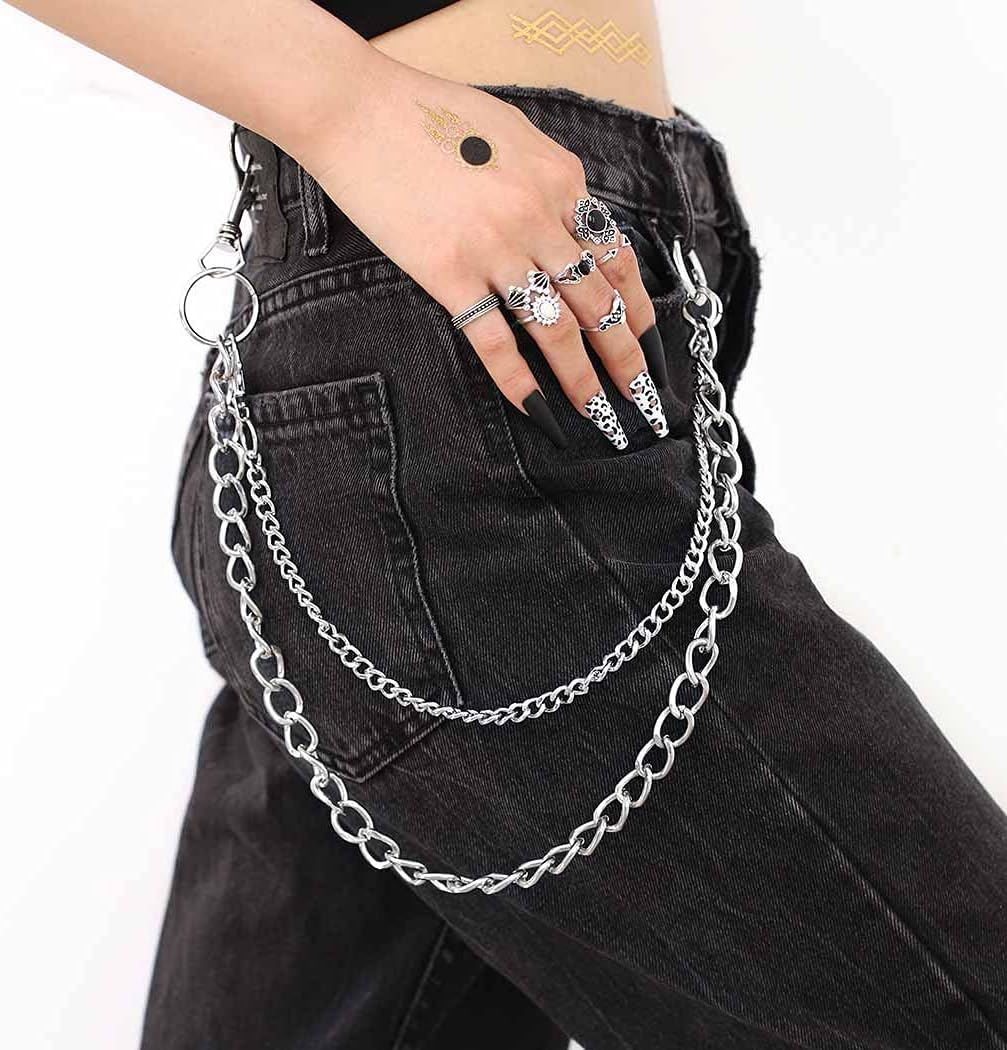 Bomine Hip Hop Pants Jean Chain Goth Punk Silver Trousers Chains Biker Heavy Thick Wallet Pocket Chains Silver Keychains Body Jewelry for Men and Women โ image 3