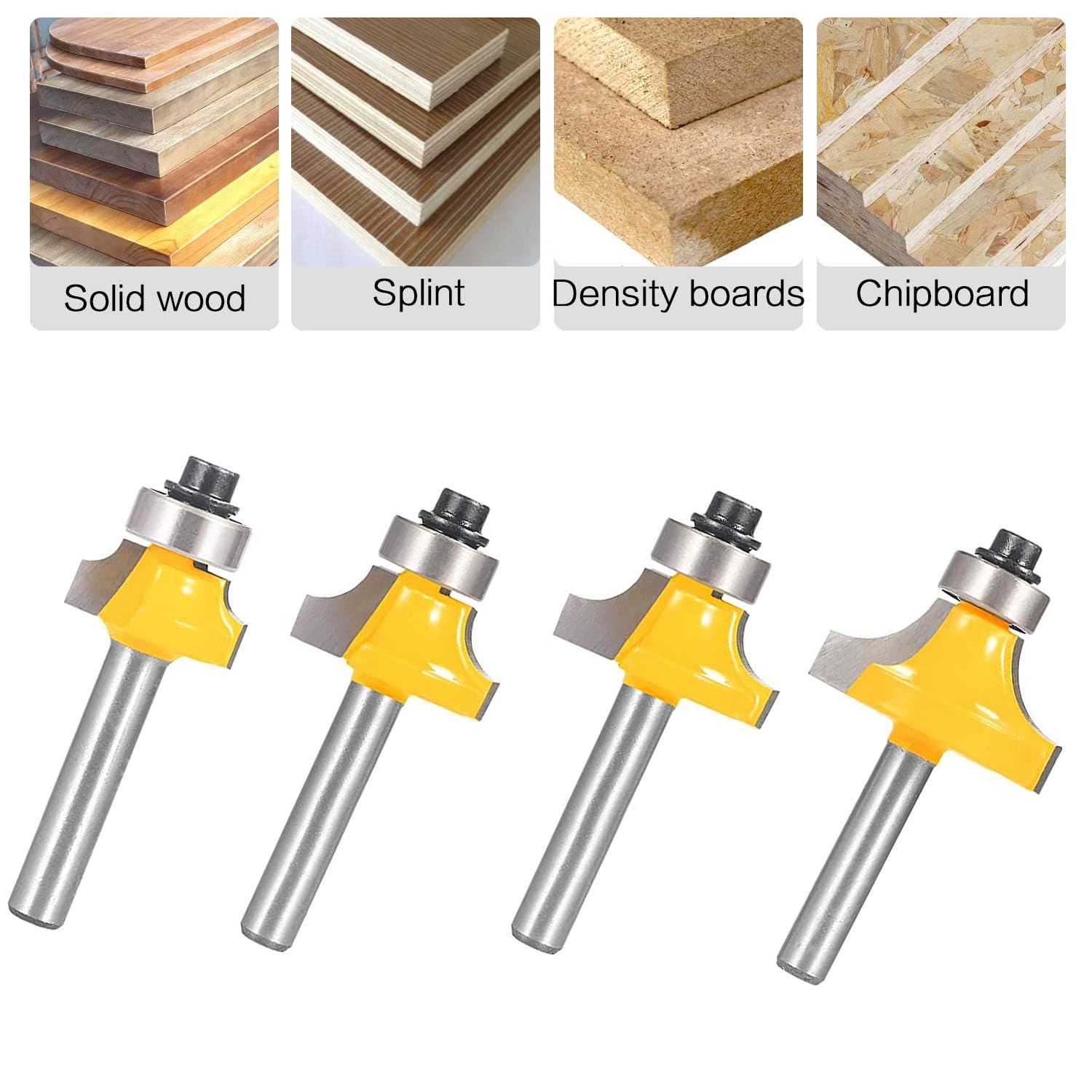 Router Bit Set,4pcs Router bit Set,1/4 inch Shank,Radius in 1/8", 1/4", 3/16", 5/16",Bearing Guide for Rounding Edge bit — image 3