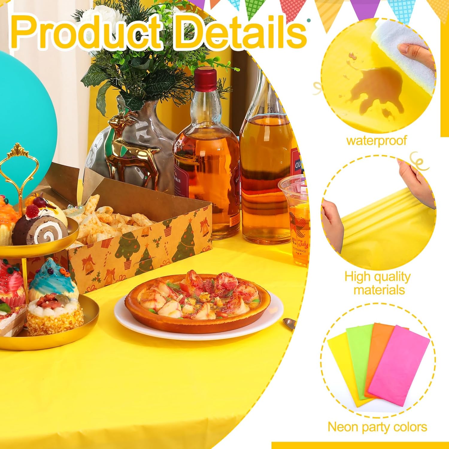 12 Pack Assorted Color Plastic Tablecloth Disposable Rectangle Table Cover Neon Party Supplies or Neon Party Birthday Wedding Picnic Home Decorations(54 x 72 โ image 2