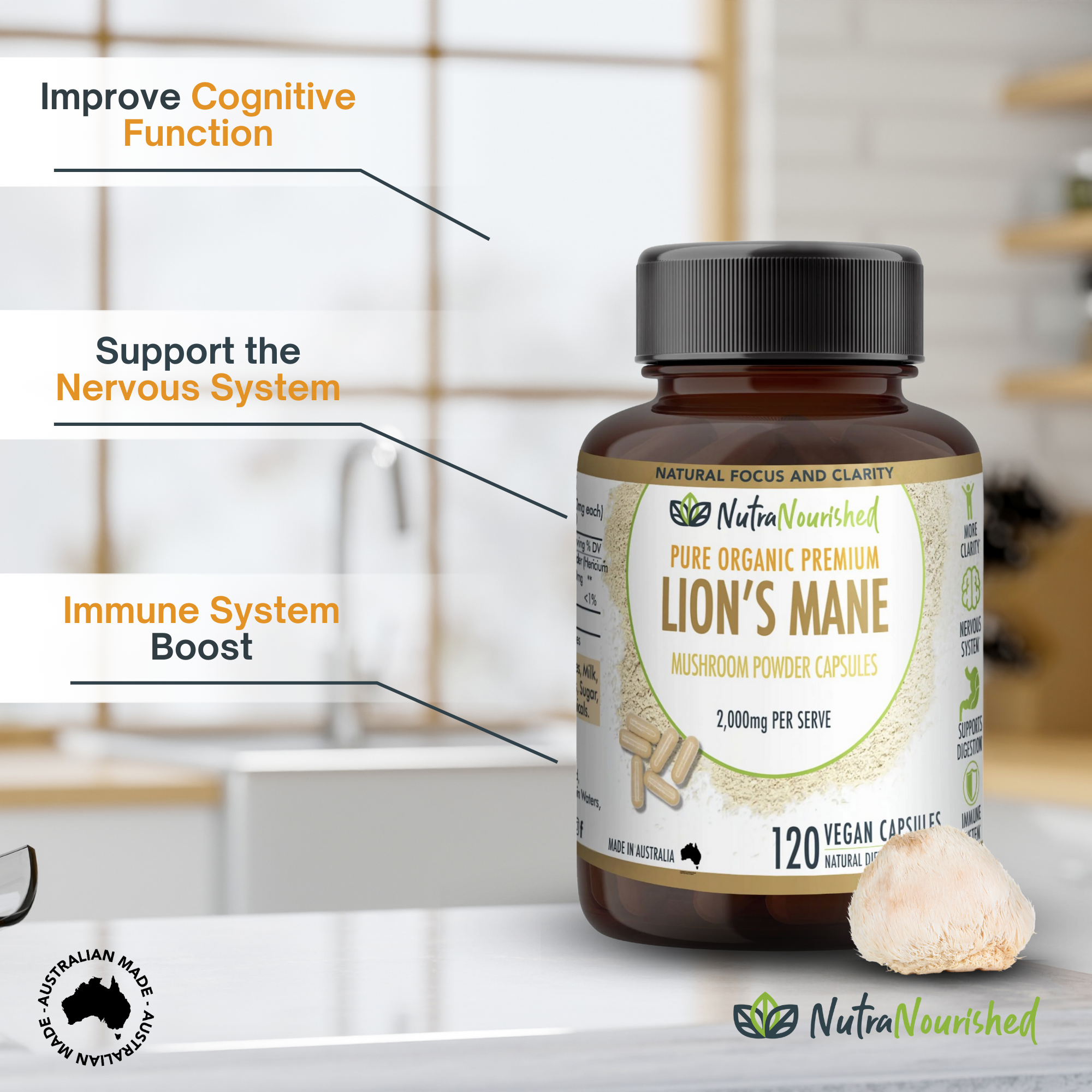 Lion's Mane Mushroom Hericium erinaceus (2, 000mg) 120 Vegan Capsules โ image 4