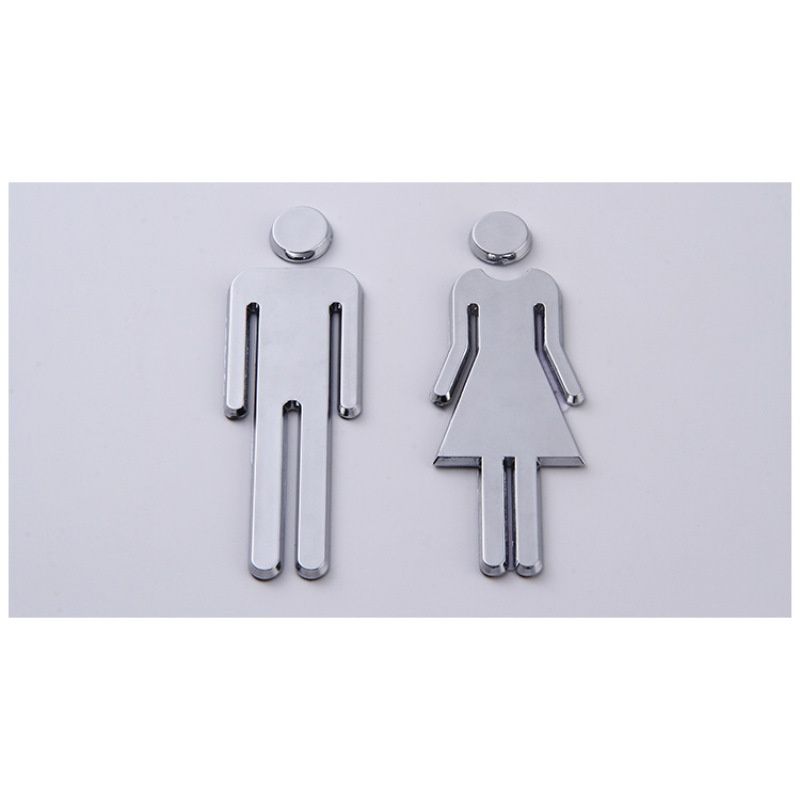 Acrylic Adhesive Backed Men's and Women's Bathroom Sign 7.8" (Silver) Adhesive backed easy to attach, durable and not easy to fade โ image 4