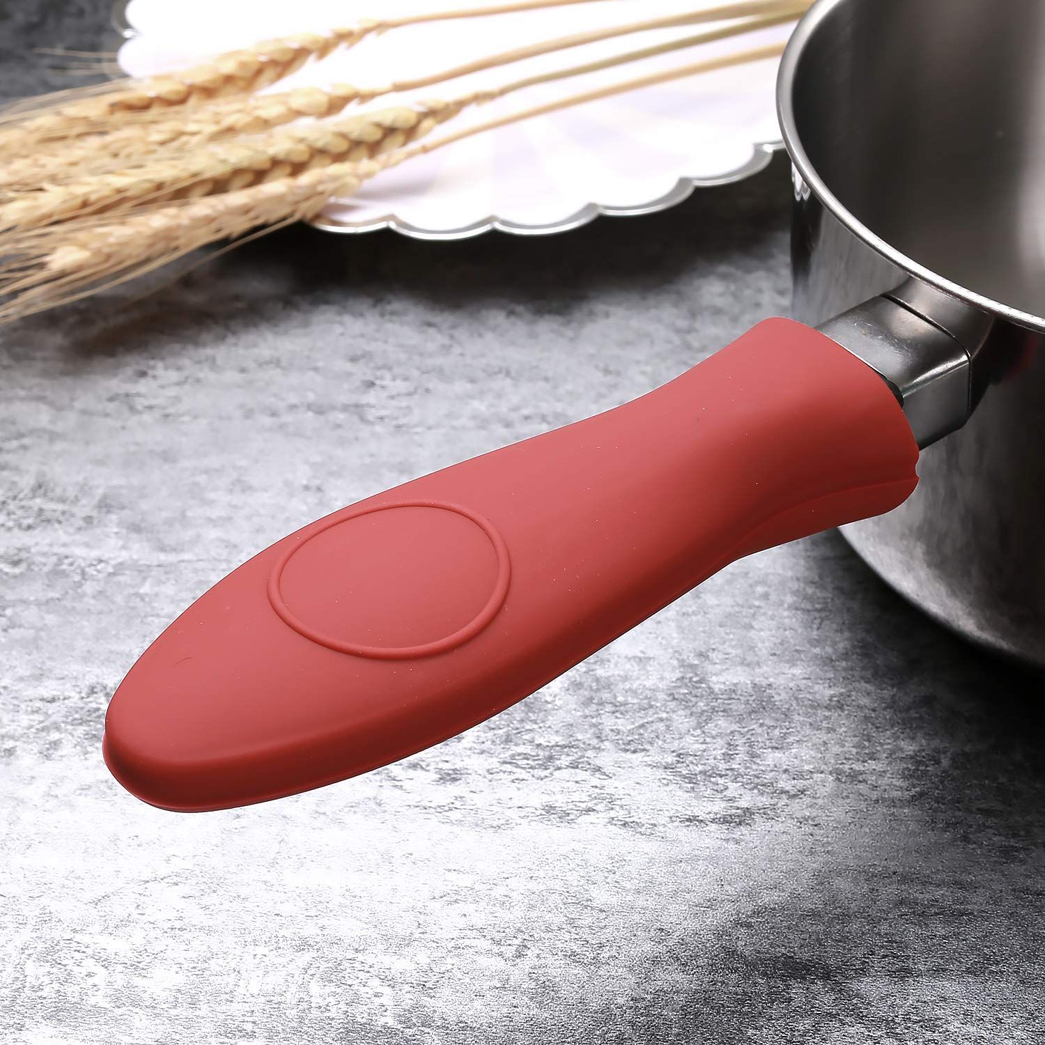 2 Packs Silicone Hot Handle Holder Kitchen Heat Resistant Fry Pan Milk Pot Sleeve Grip Handle Cover Potholder β image 3