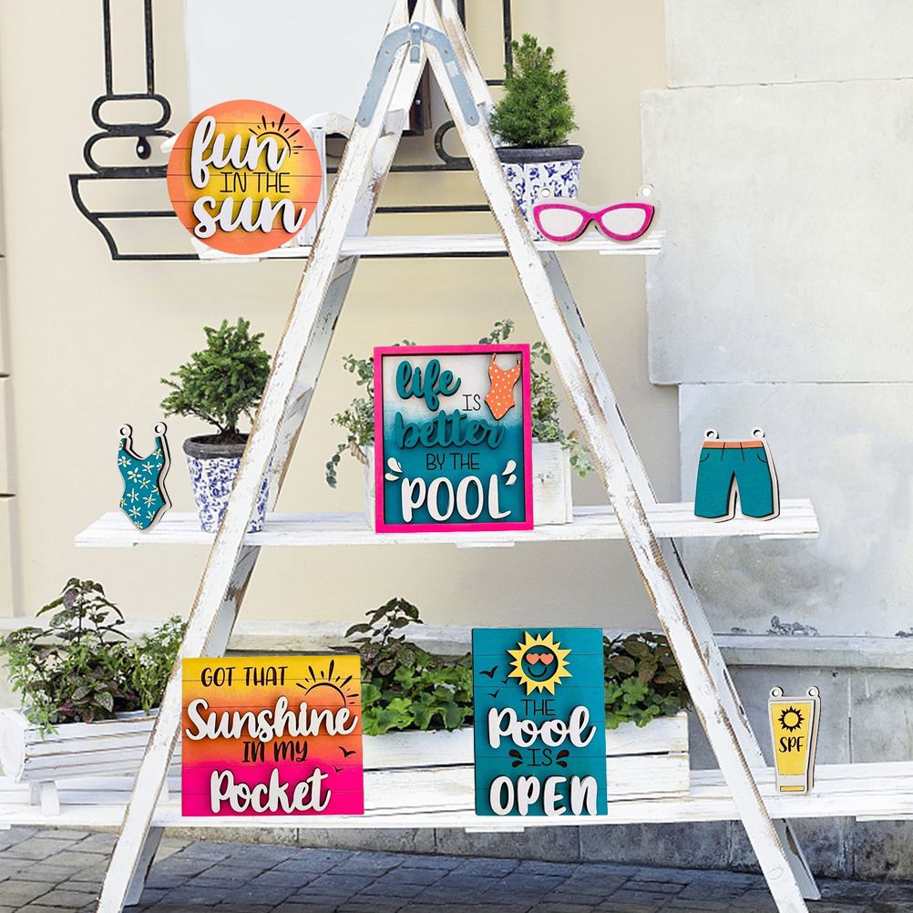 Tiered Tray Stand Wood Tiered Serving Tray Decor Holder Summer Beach Farmhouse Decorative Wooden Tiered Stand Kitchen Counter Table Decor — image 6