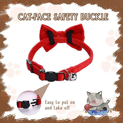 2 Pcs Velvet Cat Collar with Bell and Bowtie, Adjustable Breakaway Cat Collars Kitten Small Puppy Safety Bow Tie Solid Wedding — image 5