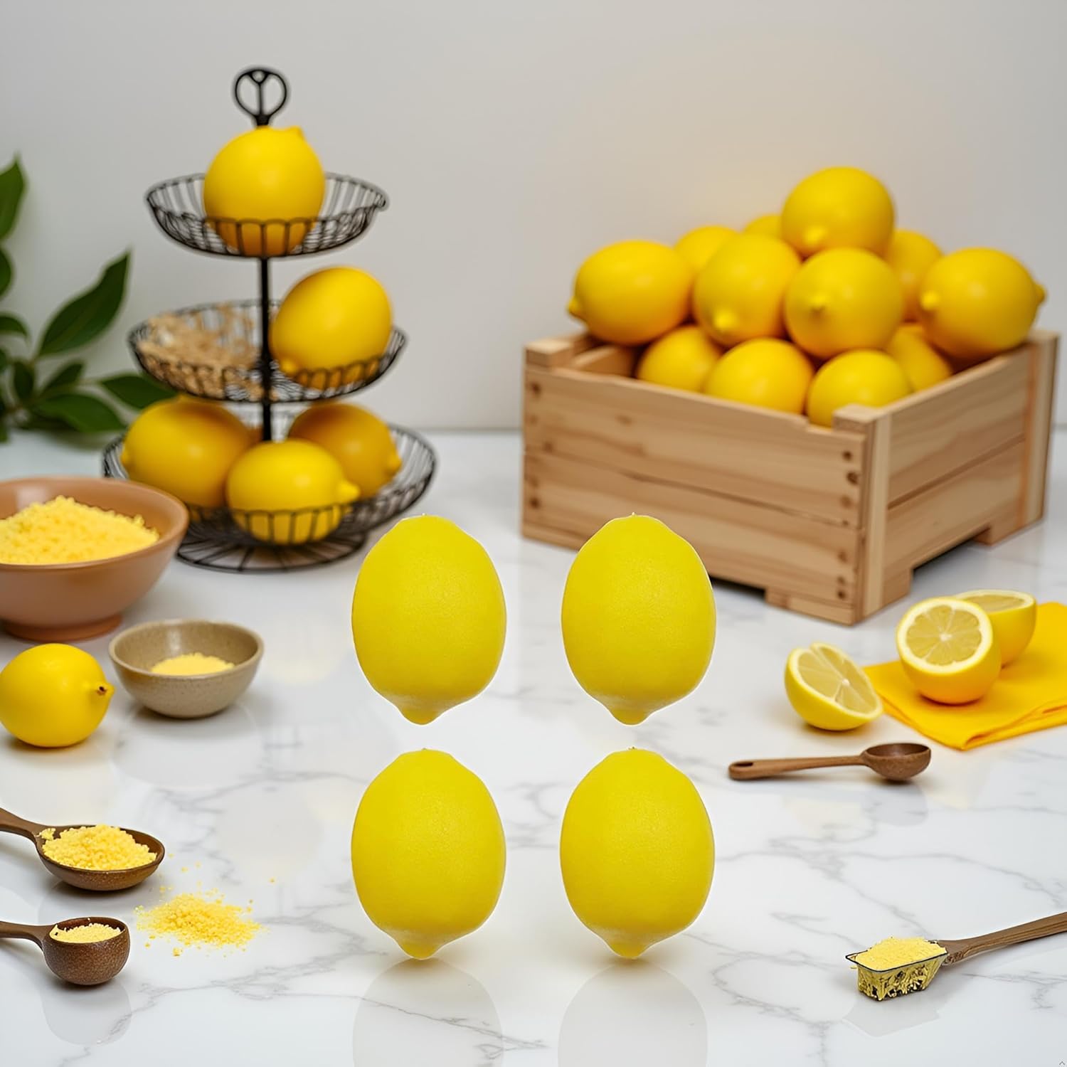 4 Pcs Artificial Yellow Lemons Lifelike Fake Fruit for Home Kitchen Party Decoration Photography Prop Artificial Fruit Artificial Plants and Flowers — image 2