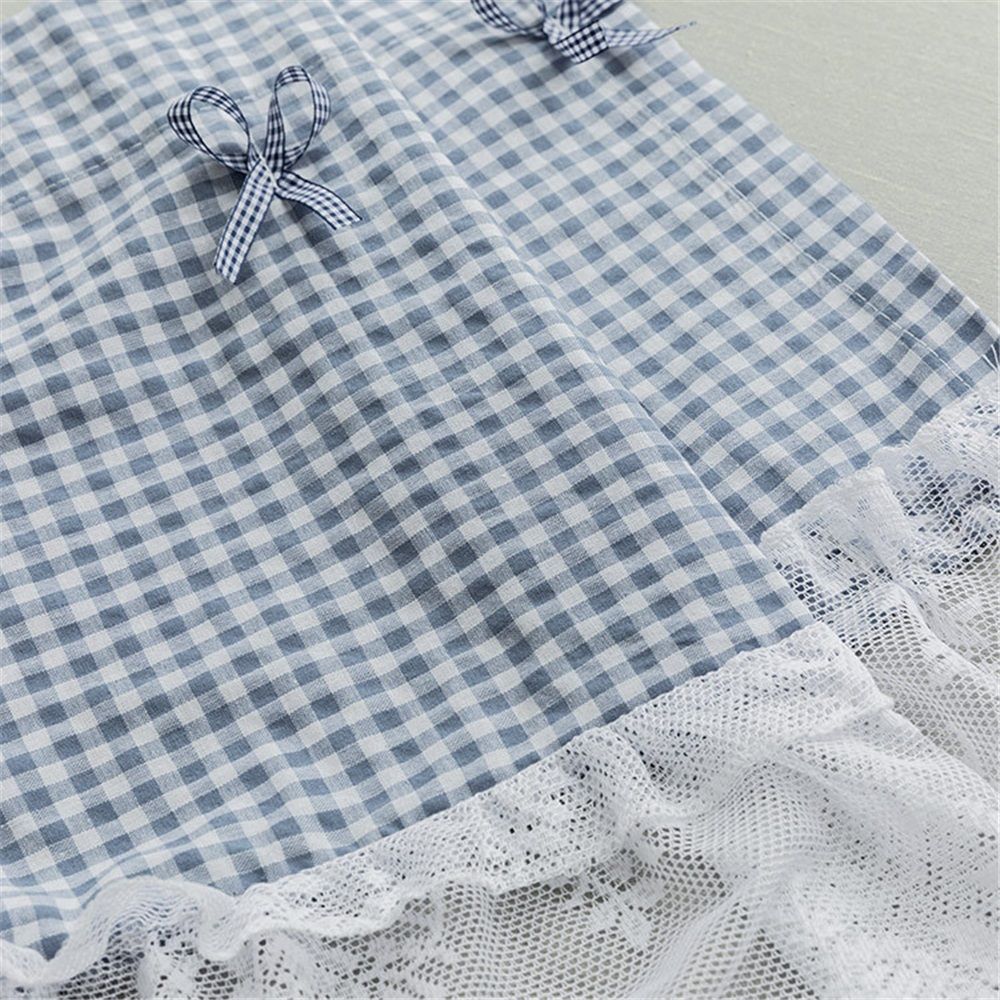 Blue and white checkered curtains, lace semi transparent kitchen curtains, living room semi curtains (blue 106 * 45cm) โ image 5