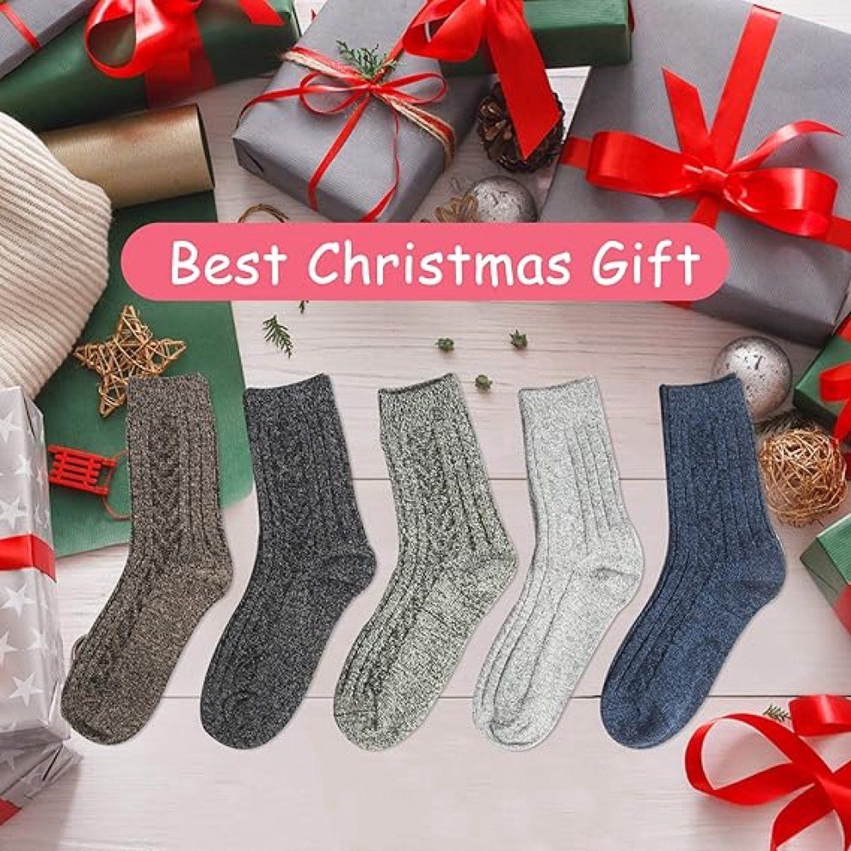 5 Pairs, Women's Wool House Socks, Non-Slip Warm Winter Floor Socks for Home, Bedroom and Cold Weather Indoor Wear, Size 41-45 — image 6