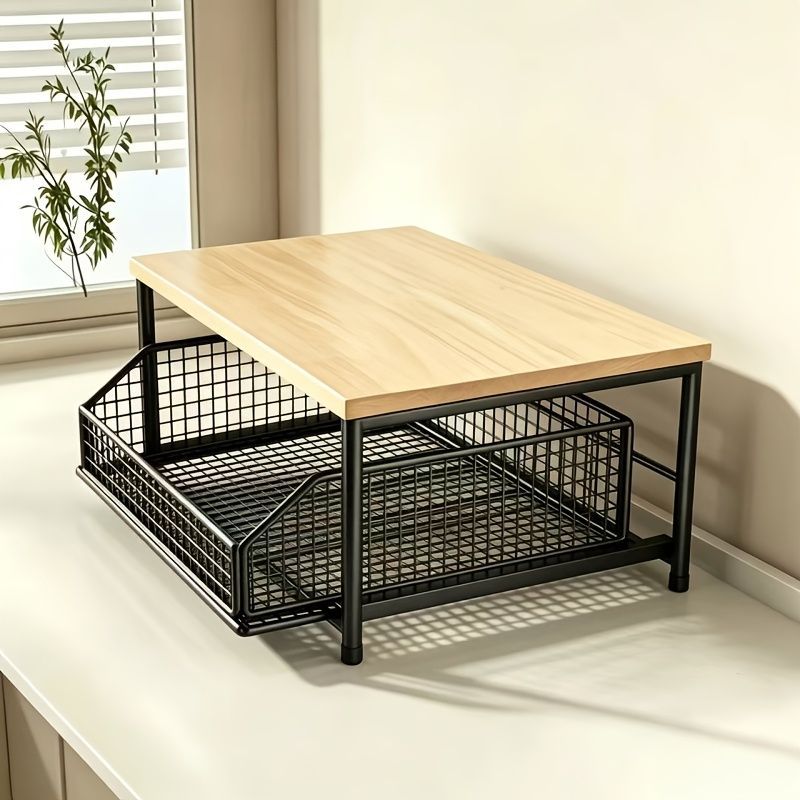 Kitchen Countertop Organizer Metal Drawer Storage Solid Hardwood Organizer - Black - Size 01