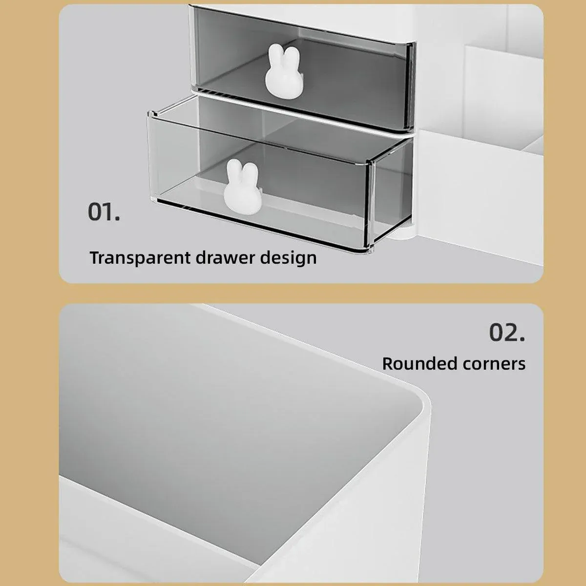 Cartoon Drawer Type Cosmetic Jewelry Storage Box Desktop Student Stationery Box - White — image 6