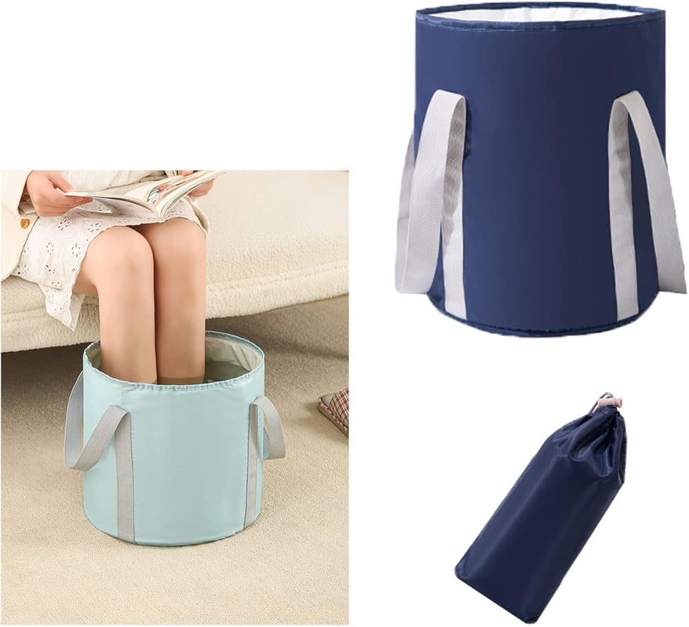 Portable Foldable Foot Bath Tub for Home Travel and Camping Spa Care, Dark Blue, 12.6 × 9.8 × 5.5 inches