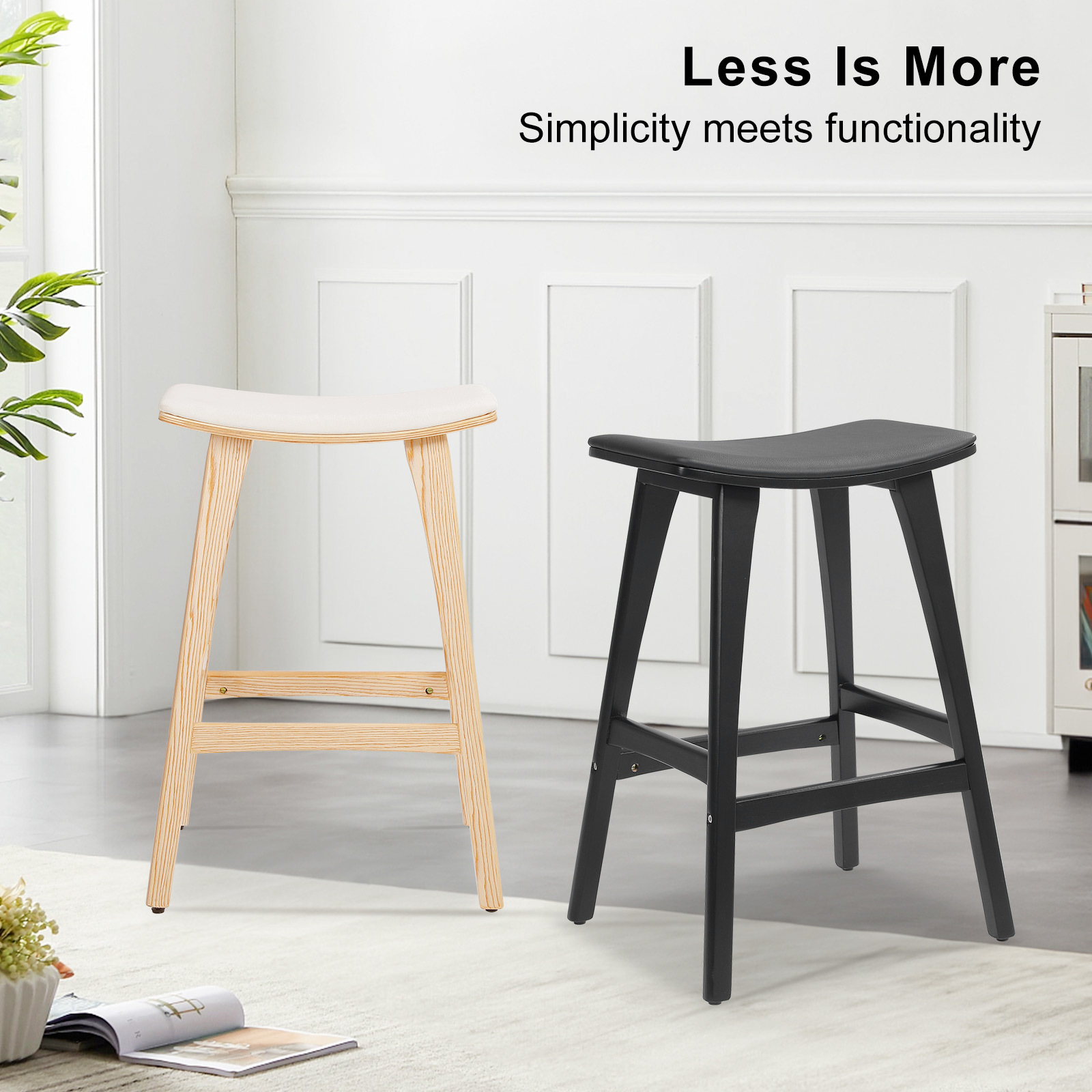 4X Wooden Bar Stool Padded PU Leather Dining Chair KANSO 65cm BLACK — image 6