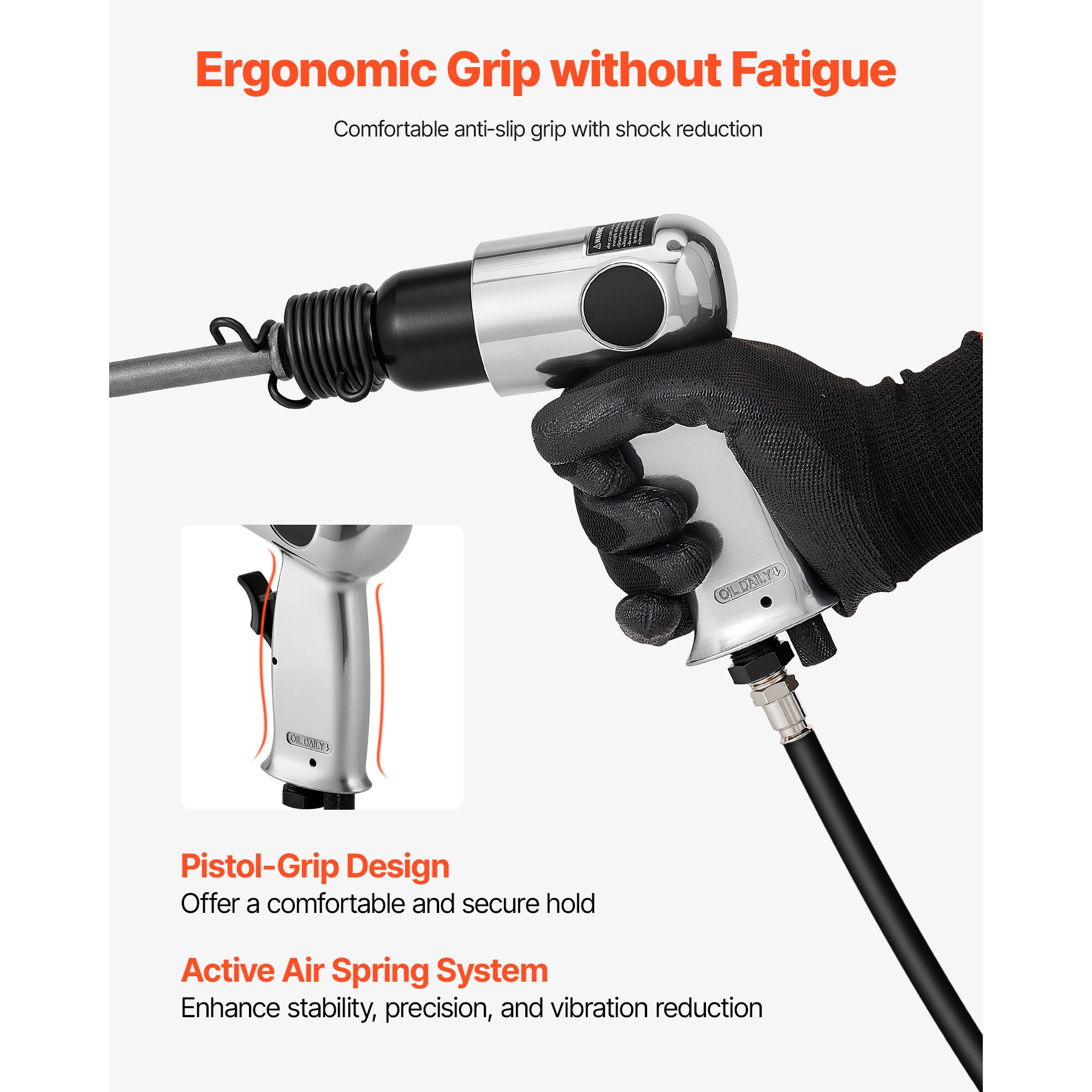 Air Hammer, 4500BPM Pneumatic Hammer with 40mm Stroke & 4PCS Chisels Round Shank, Lightweight & Compact Air Chisel Pneumatic Shovel Tool for Cutting Punching — image 5