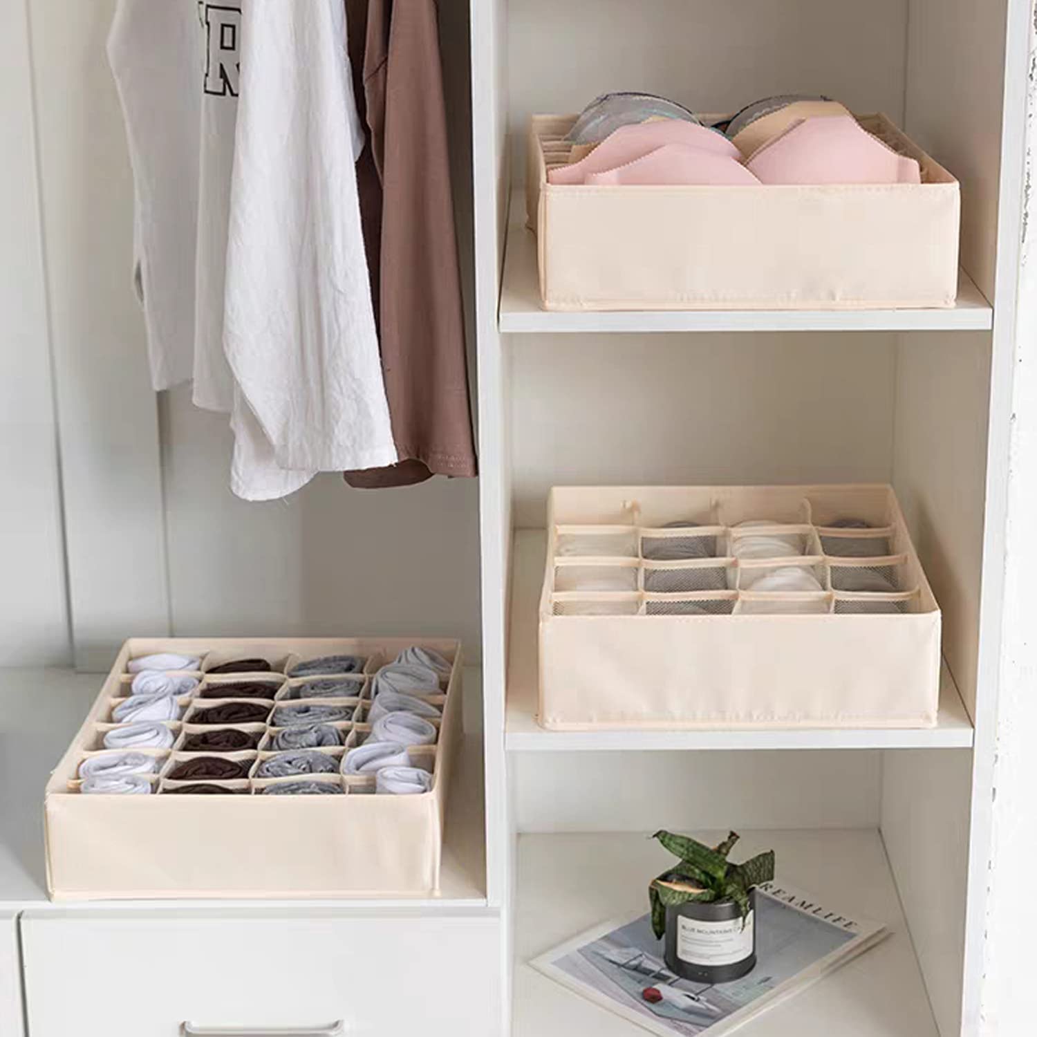 Wardrobe Clothes Organizer for Jeans, Upgraded Drawer Organizers for Clothing with Handle Foldable, Drawer Organizers Clothes(Gray,1PCS-M) 2PCS-7 Cell+24 Cell β image 6
