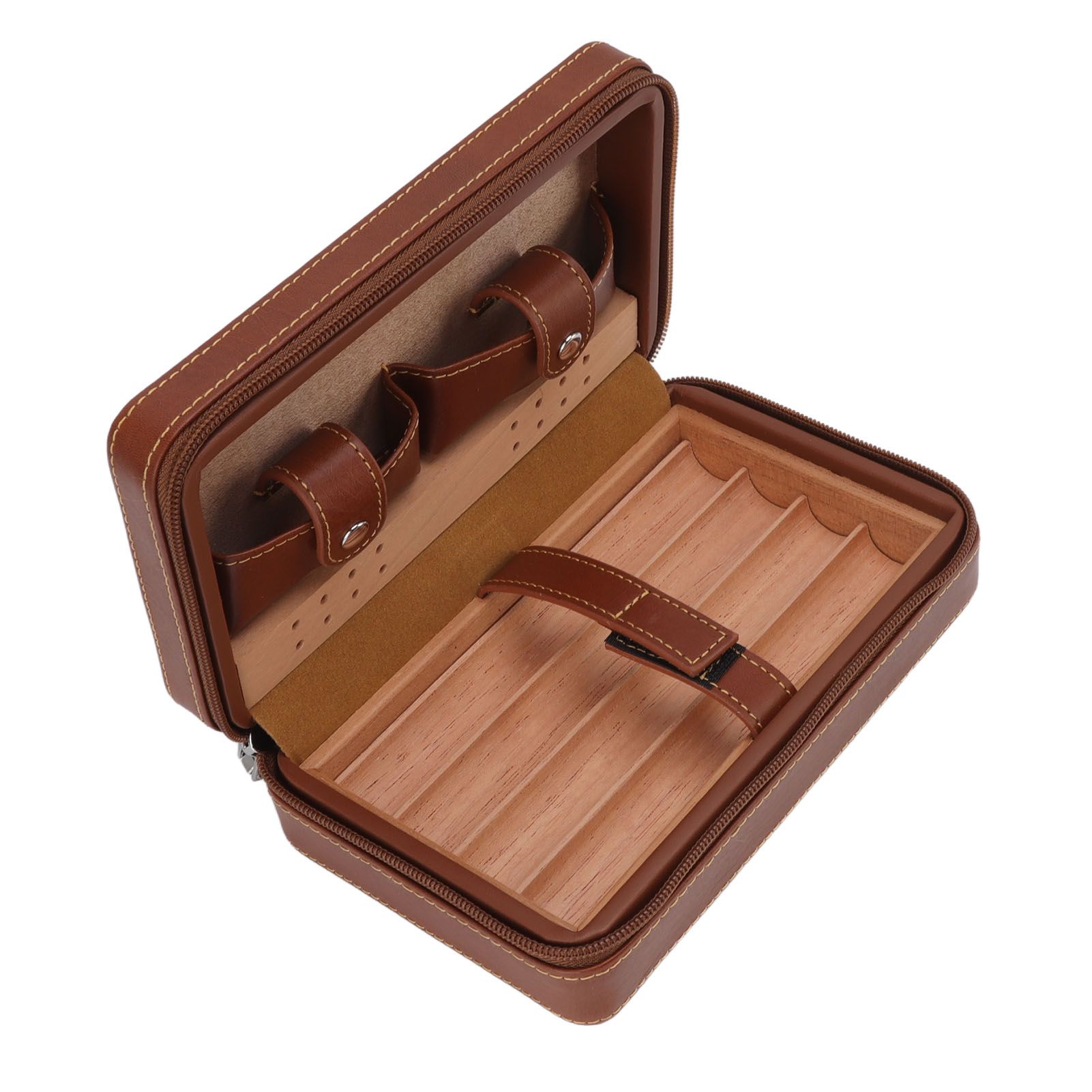 Cigar Humidor Case Brown Portable Cedarwood Lining Humidifier Travel Cigar Box With Storage Bag for Travel — image 2