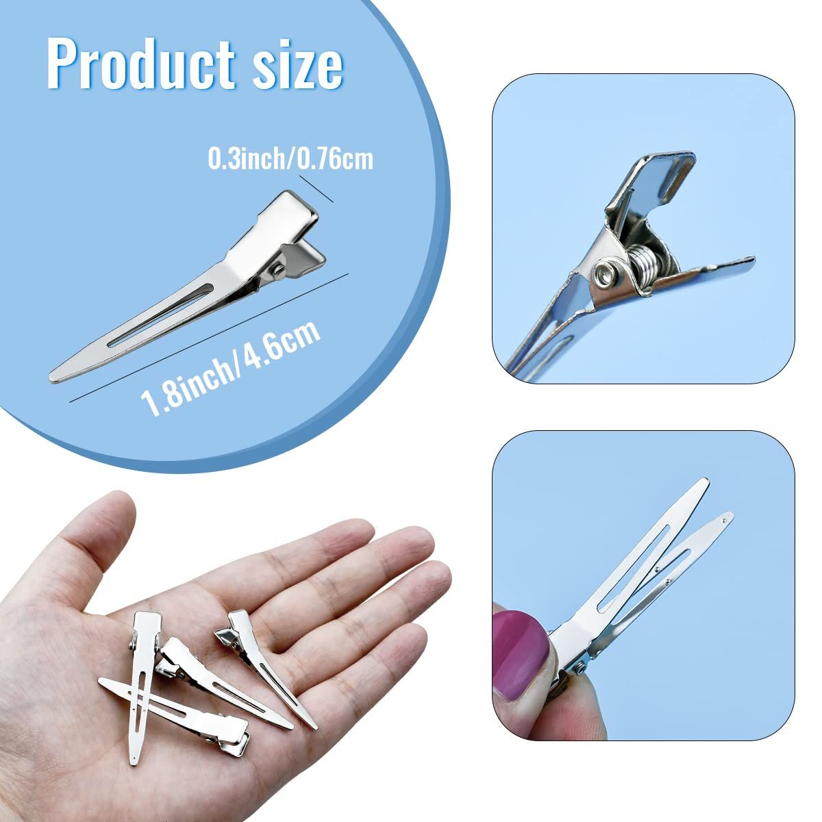 50 Pack Metal Duckbill Hair Clips, Single Prong Sectioning Clips for Hair Styling, Colouring, Extensions, Bows and Salon Use, Silver, 4.5 cm — image 2