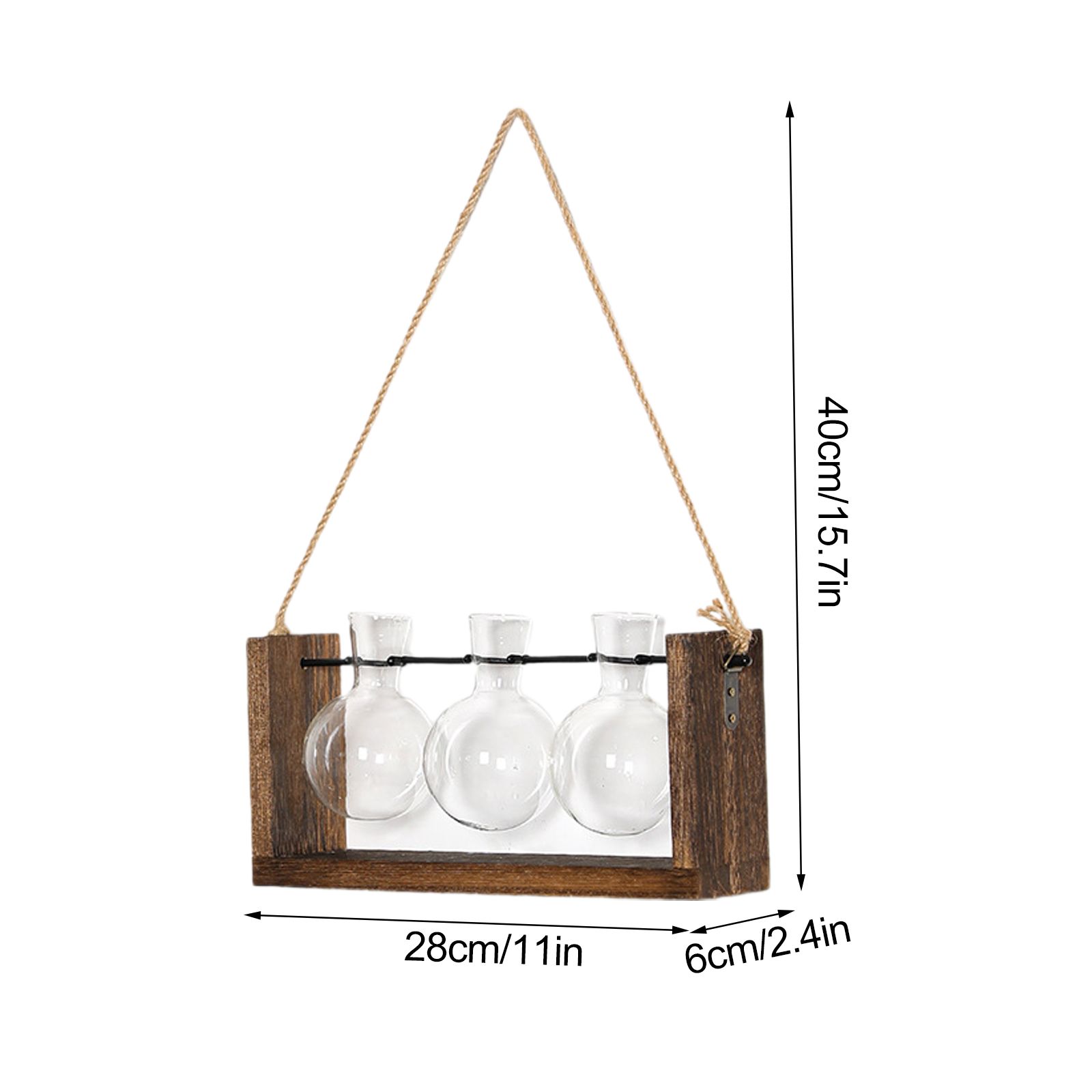 Wall Mounted Hydroponic Vase Green Plant Wooden Frame Vase for Living Room Home Decor — image 4