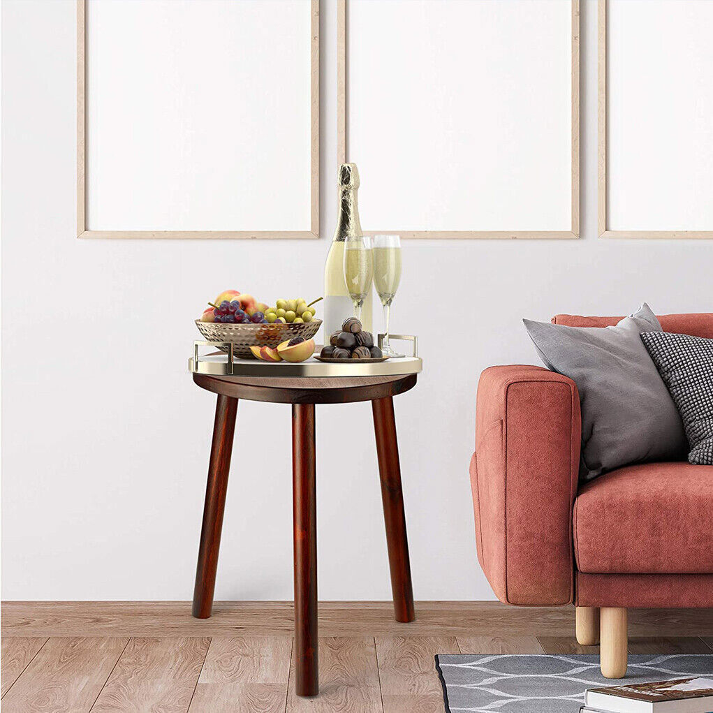 2Pcs Small Side Table Round End Table Wood Plant Stand Super Thick 3-Legs Stool — image 4