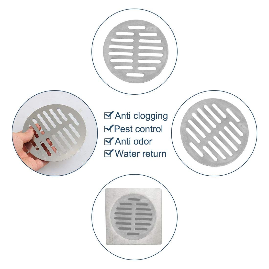 2pc Stainless Steel Round Sink Floor Drain Strainer Cover Dia Floor Drain Replacement Filter Cap Screw-On Round Shower Drain Cover — image 2