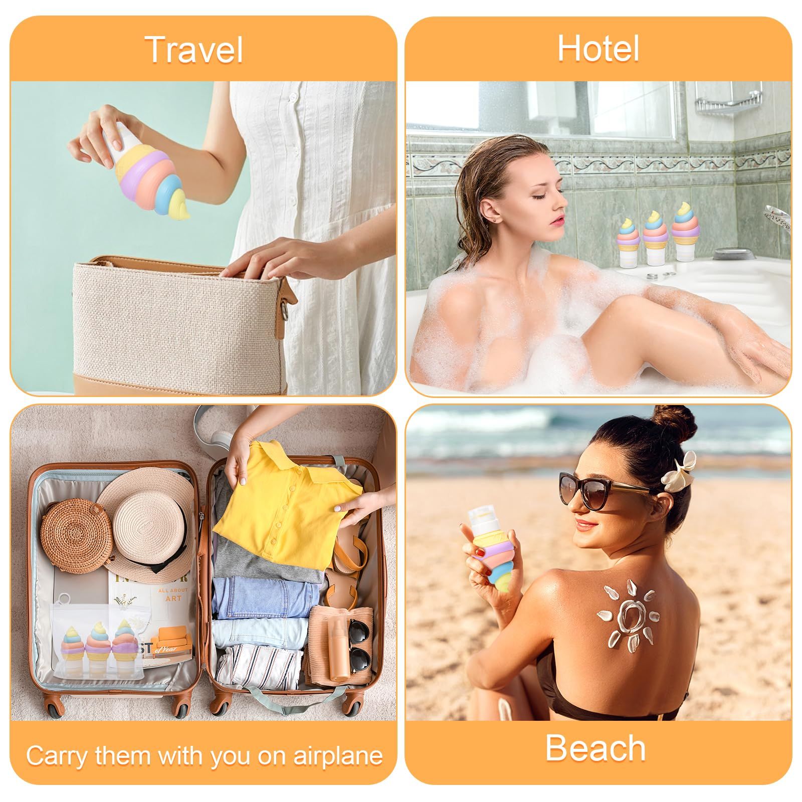 Cute Travel Bottles, Leak Proof Refillable Liquid Silicone Squeezable Travel Accessories for Hotel Gym Travelling, Ice Cream Corn — image 4