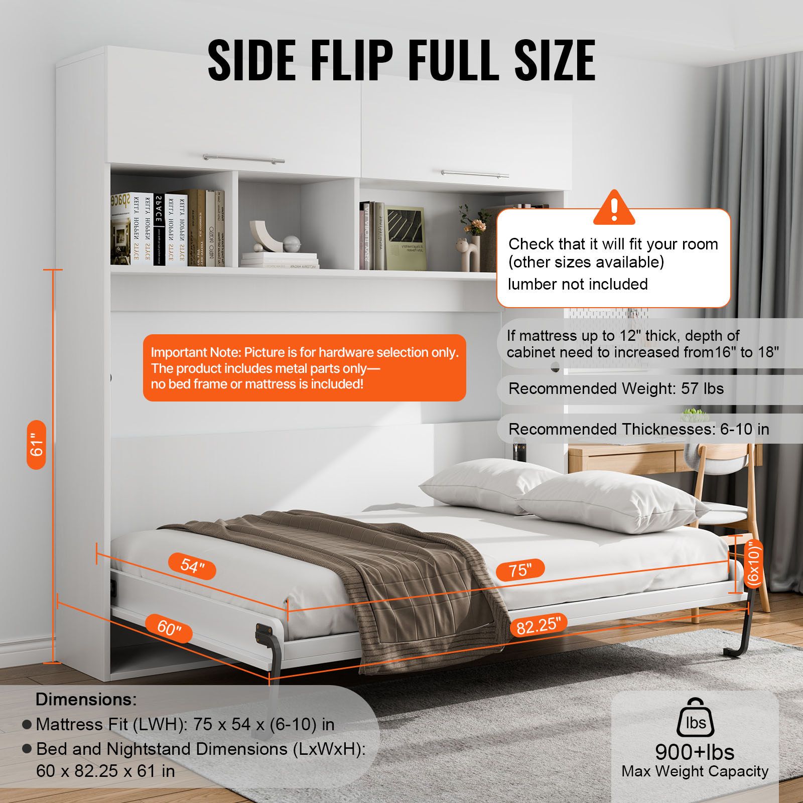 Murphy Bed Kit, Full Size, Deluxe DIY Wall Bed Mechanical Hardware Kit, Pneumatic Lever Heavy Duty Bed Frame Support, Folding Cabinet Wall Bed Space Saving โ image 3