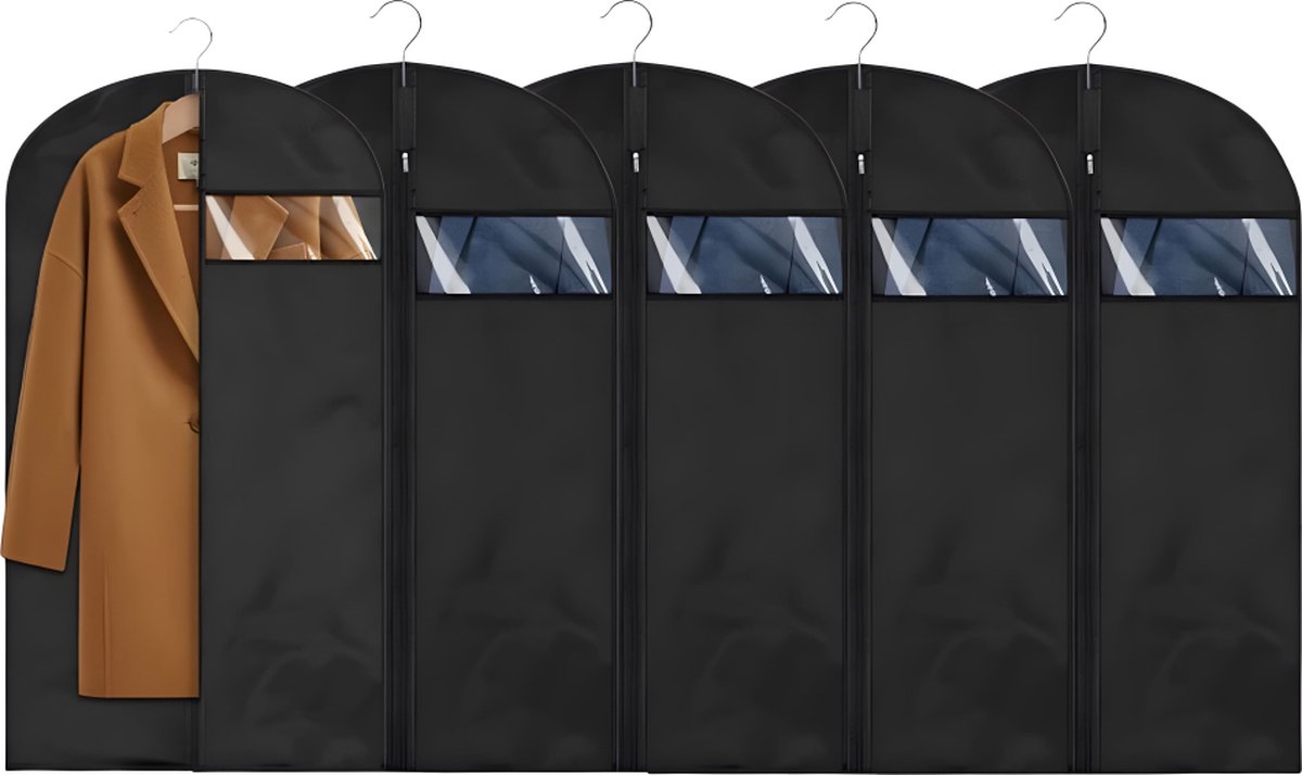 Garment Bags - 5 x Black Garment Bag with Zipper 60 × 150 - Garment Bags - Clothing Storage Bag - Protective Cover for Clothing - Storage Bags - Storage