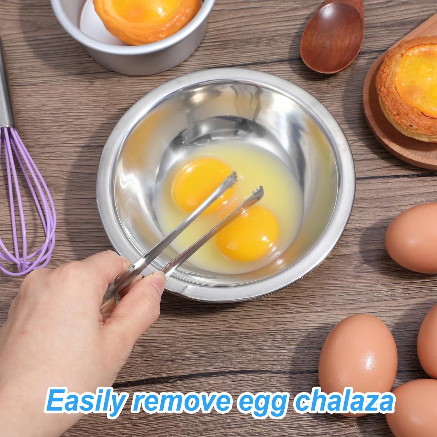 2PCS Egg Chalaza Removal Tool,Stainless Steel Tongs,Toothed Design Eggshell Fragment Membrane Remover Tong,Multipurpose Kitchen Tool for Cooking Food Cake — image 4