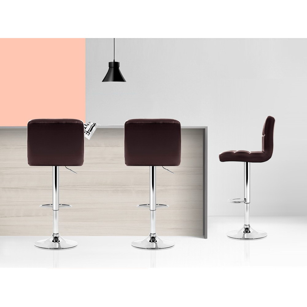 Artiss 2x Bar Stools Leather Gas Lift Brown โ image 6
