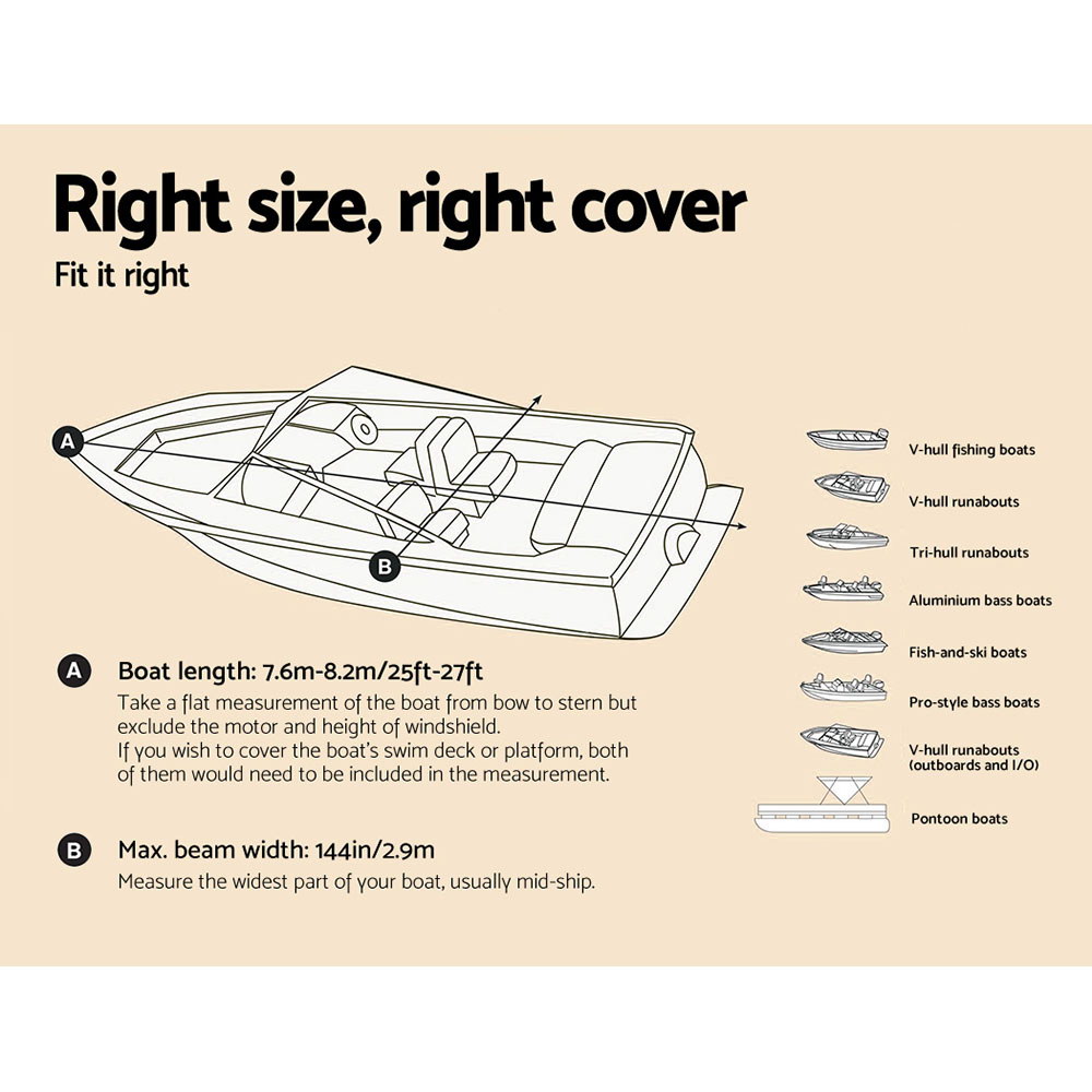 Seamanship Boat Cover 25-27ft Trailerable Jumbo Marine 600D Heavy Duty Grey — image 2