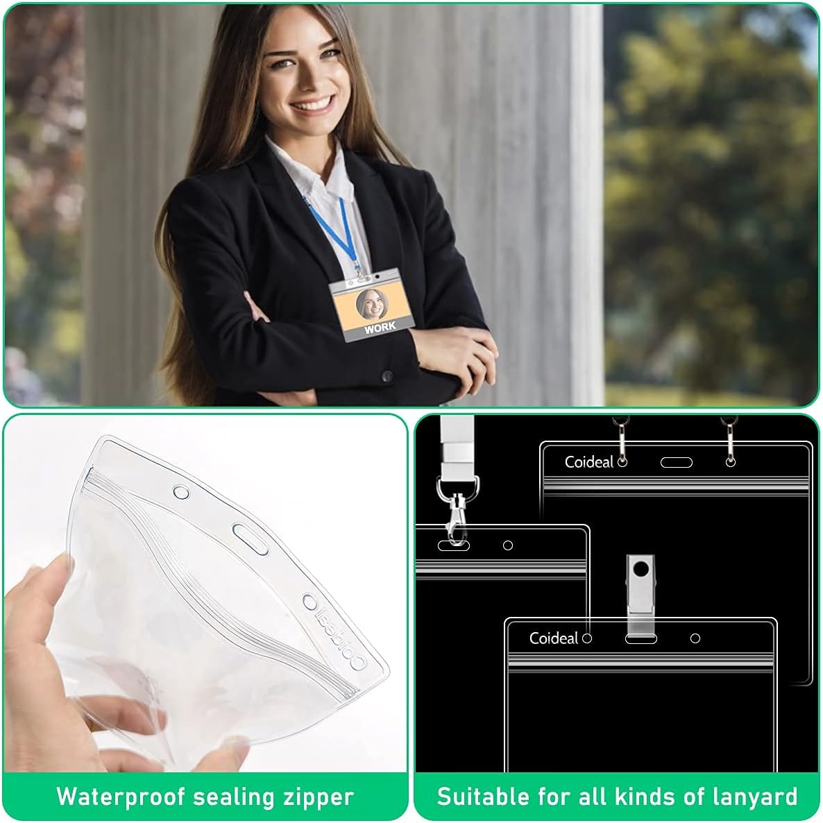 Clear Plastic Horizontal Badge Holder - 12 Pcs Thick Name Tag ID Card Protector Holders Large Transparent Sleeve Waterproof (4.8 x 3.5 Inch) โ image 3