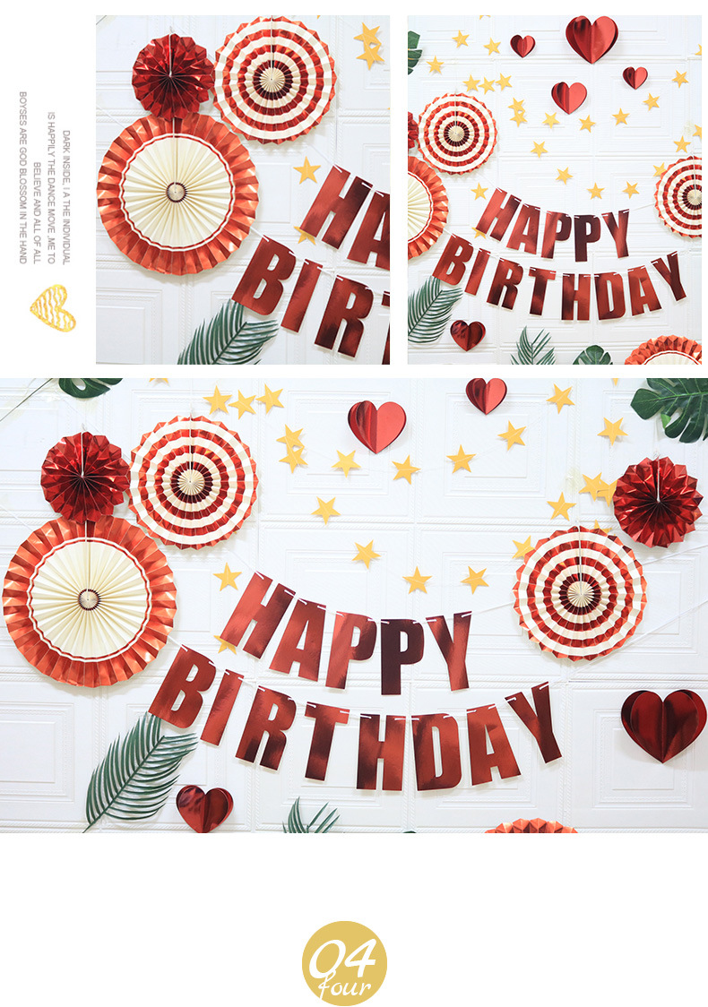 Happy Birthday Party Decoration Set - Fan Decorations, Hearts, Stars & Banner — image 2