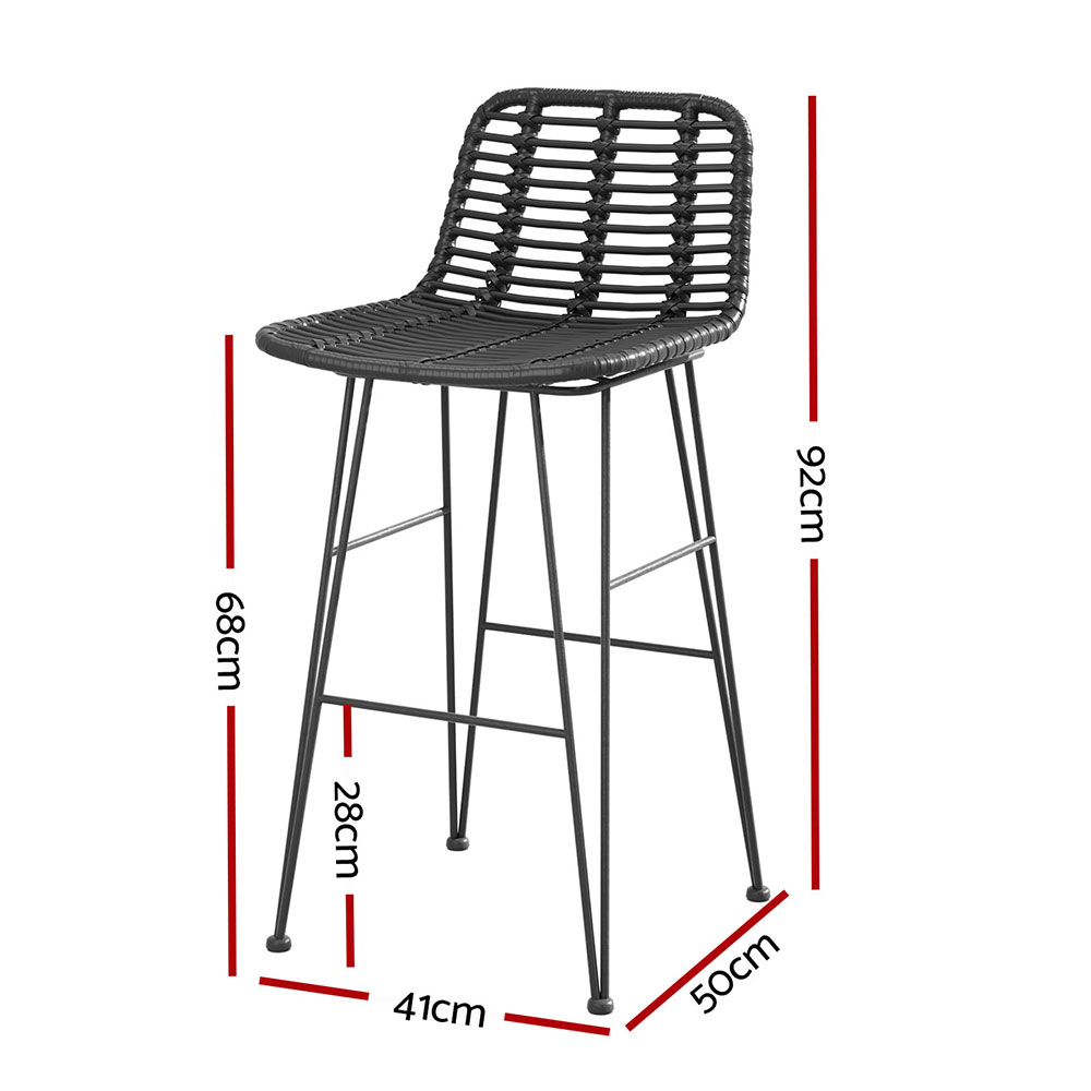 Gardeon 2x Outdoor Bar Stools Rattan Black — image 2