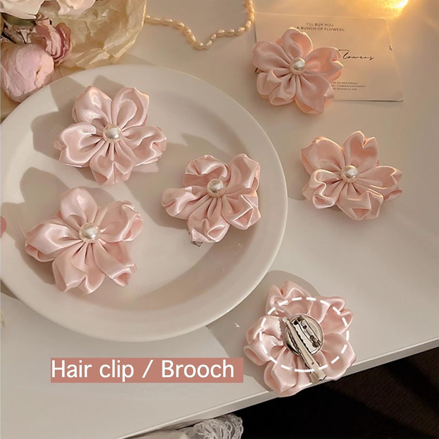 2 Pack Pink Sakura Hair Clips With Pearls for Girls Front Side Bangs, Fringe Duckbill Hair Clips Headwear Accessories (Sakura) โ image 3