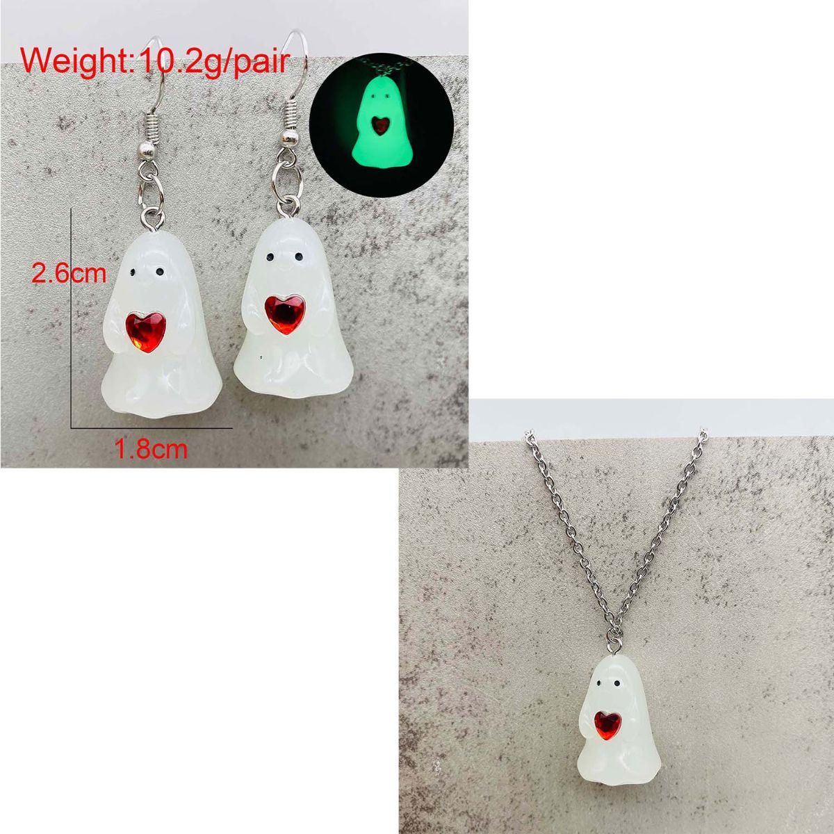Halloween Ghosts Earrings and Necklace Set Glow in the Dark Adopt a Ghost Earrings Necklace Spooky Light up Halloween Jewelry Set for Women and Men